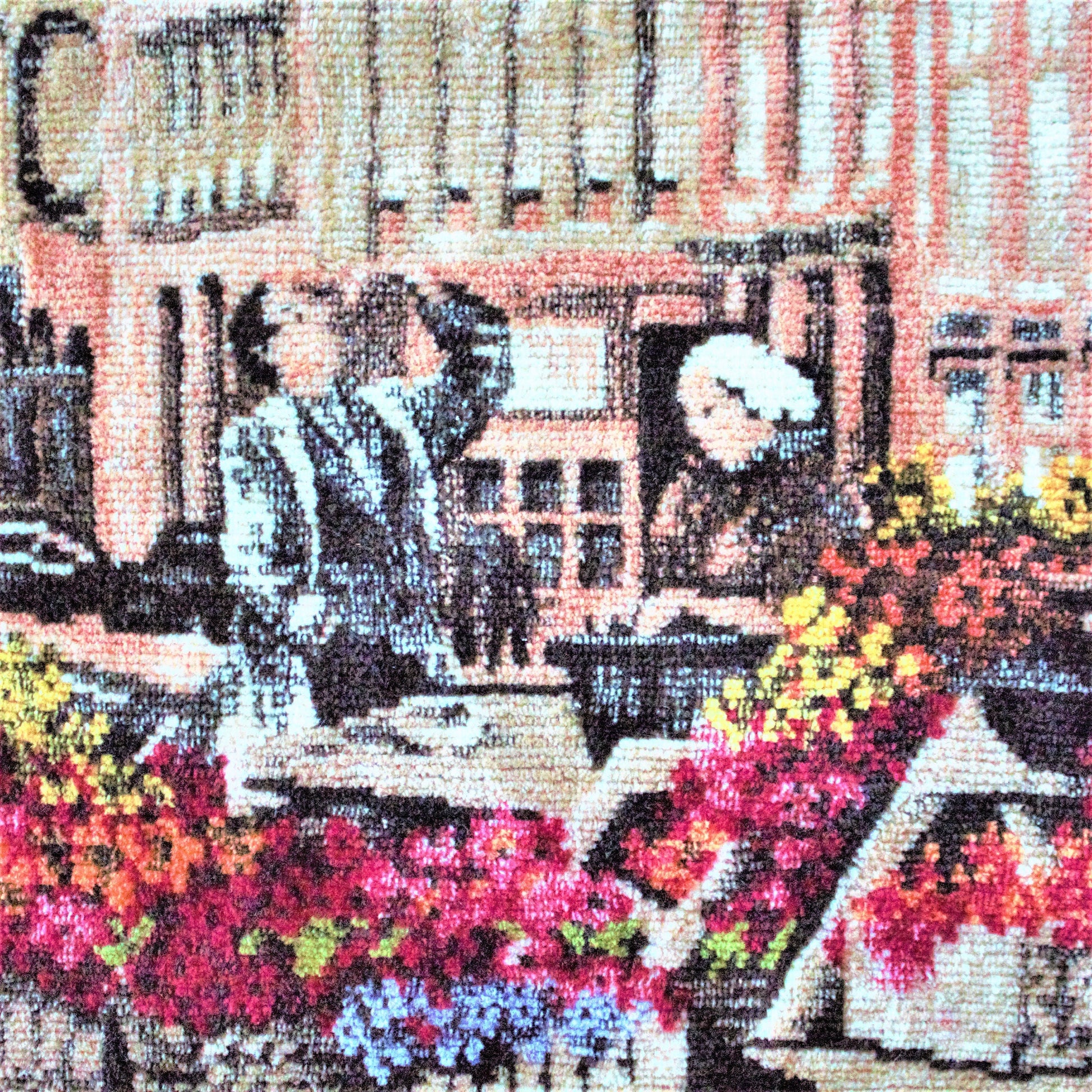 Vintage Embroidered Cityscape Tapestry: European Wall Decor (66.5x25 inches)