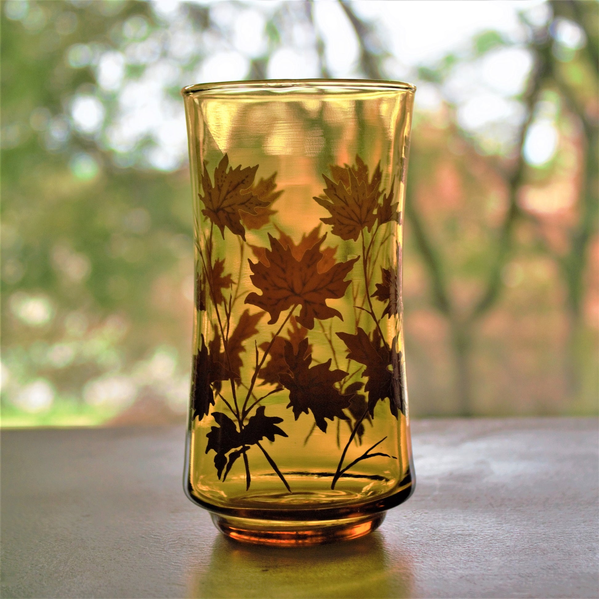 Vintage Orange Ombre Fall Leaves Tumblers - Retro Cocktail Glasses, Set of 4