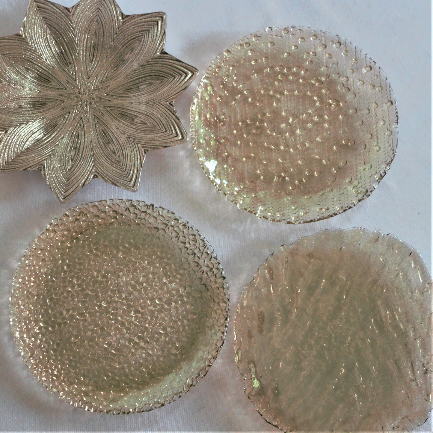 Iridescent Glass Salad Plates (Set of 4): Vetropuro Textured Gold Plateware