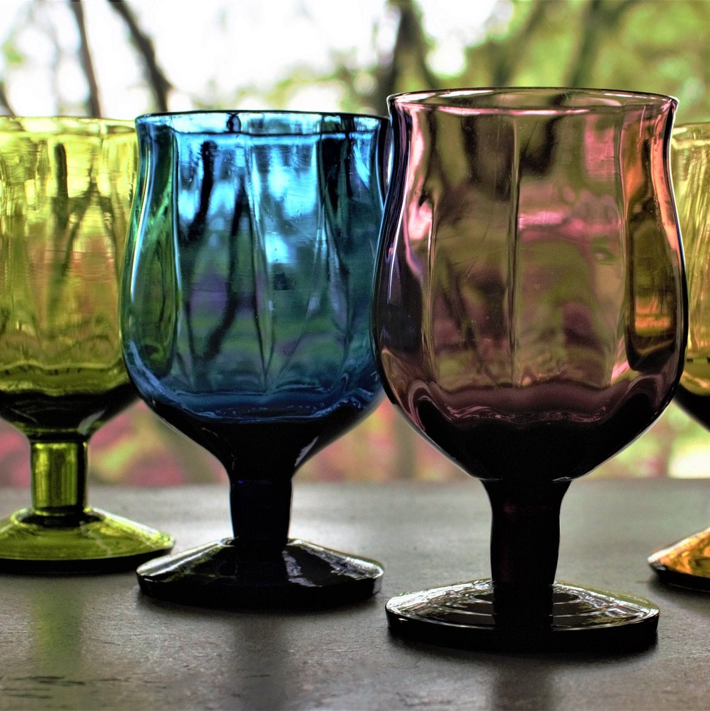 Vintage Italian Glass Snifter Set: Jewel-Tone Cognac Glasses, 5-Piece