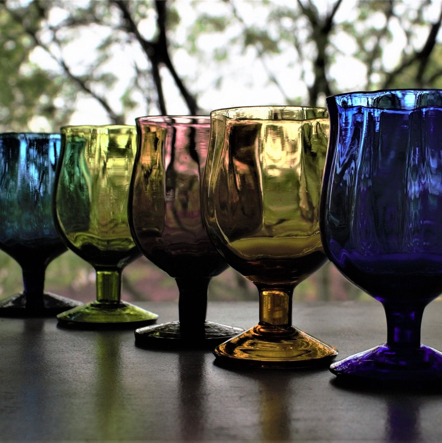 Vintage Italian Glass Snifter Set: Jewel-Tone Cognac Glasses, 5-Piece