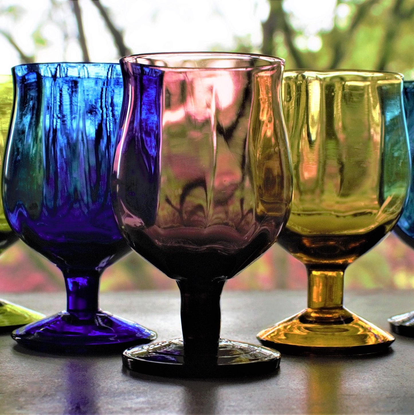 Vintage Italian Glass Snifter Set: Jewel-Tone Cognac Glasses, 5-Piece