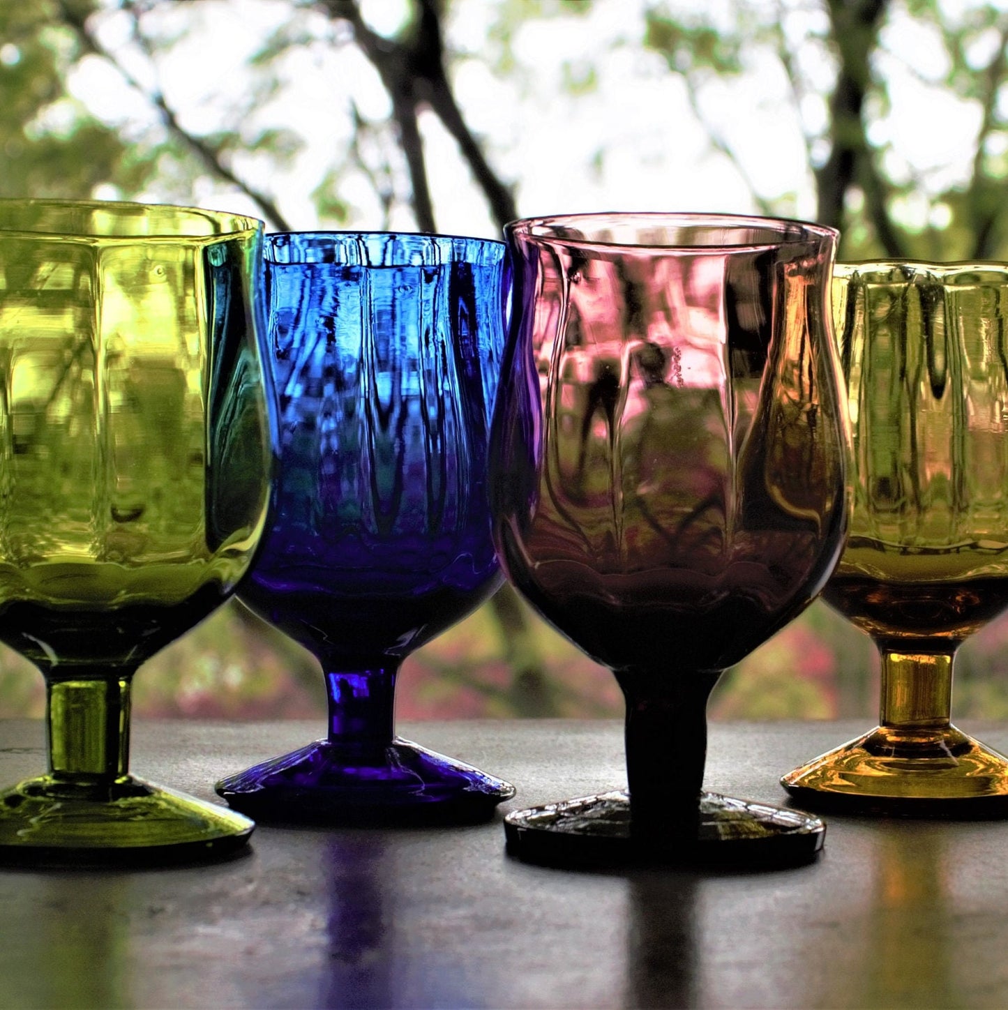 Vintage Italian Glass Snifter Set: Jewel-Tone Cognac Glasses, 5-Piece