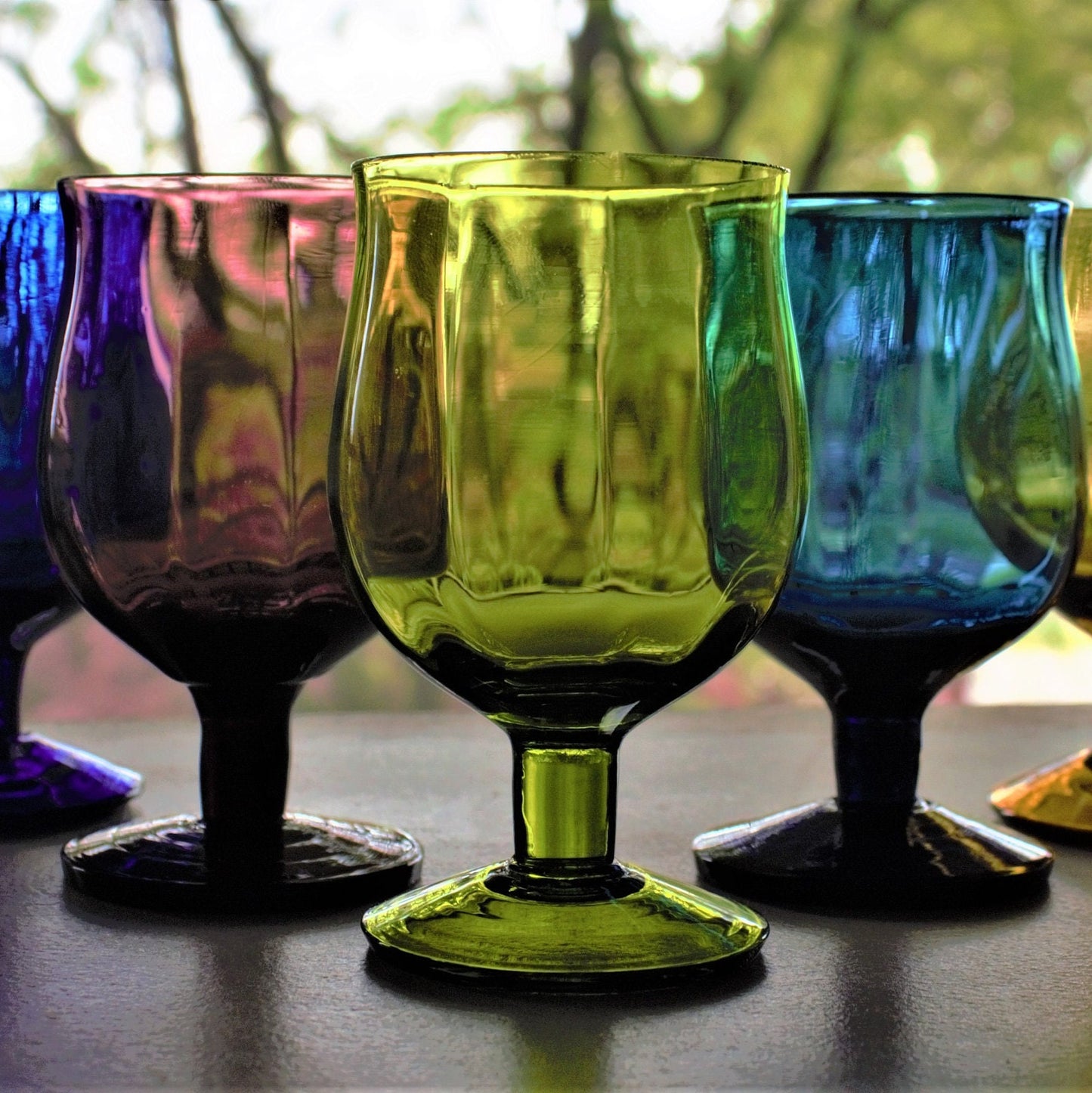 Vintage Italian Glass Snifter Set: Jewel-Tone Cognac Glasses, 5-Piece