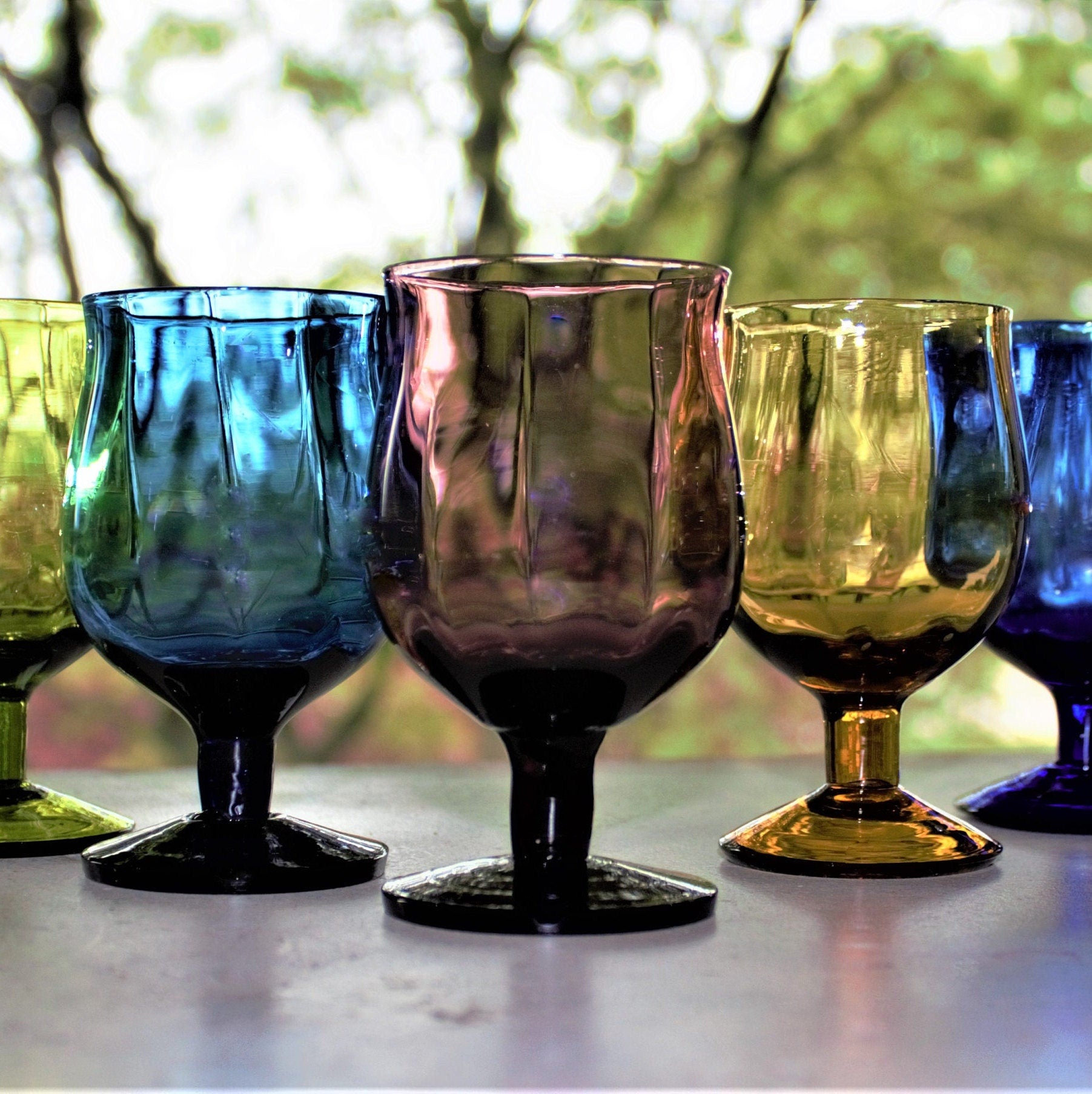 Vintage Italian Glass Snifter Set: Jewel-Tone Cognac Glasses, 5-Piece