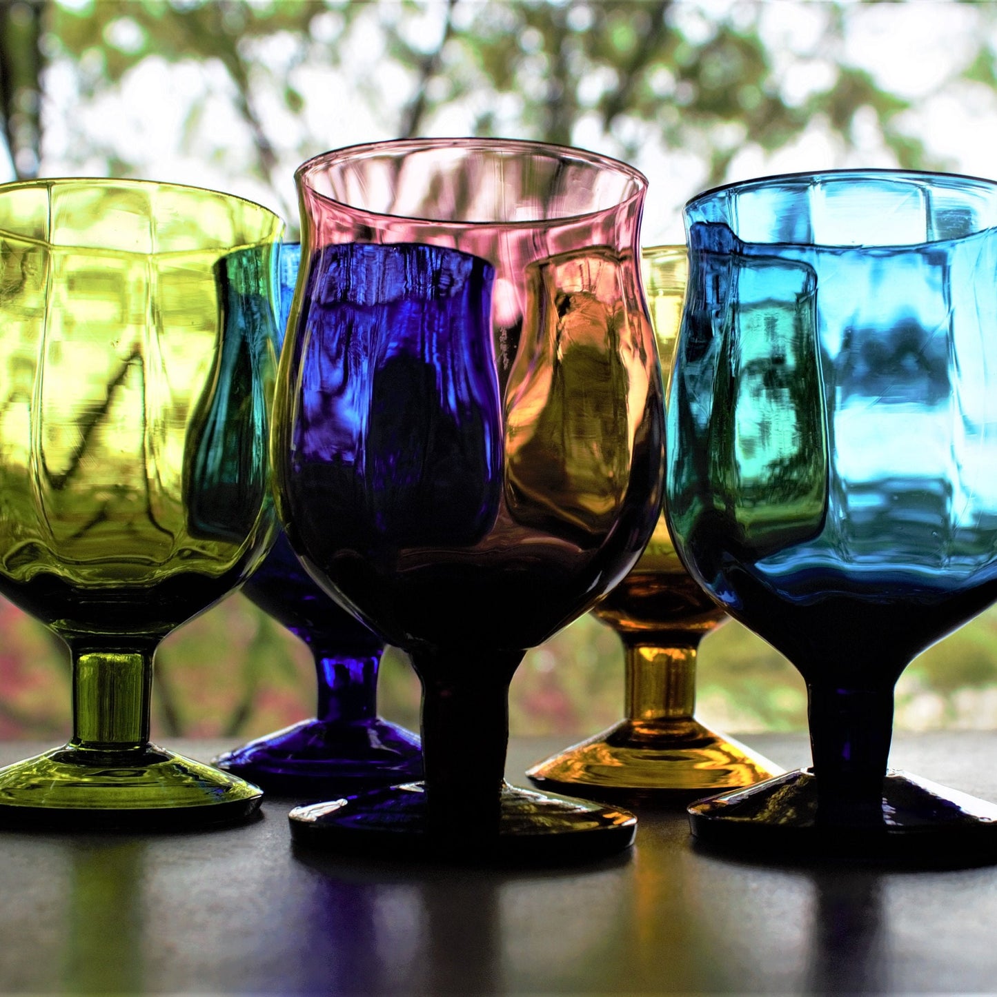 Vintage Italian Glass Snifter Set: Jewel-Tone Cognac Glasses, 5-Piece
