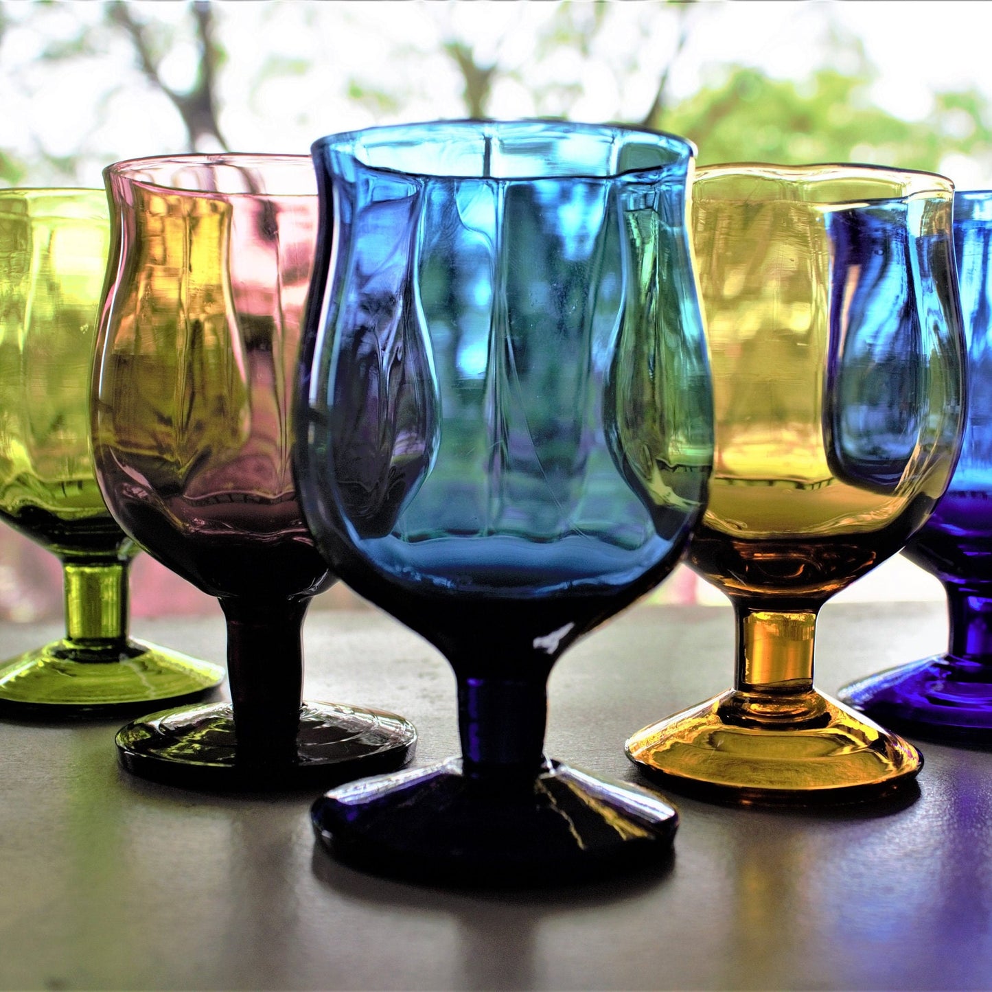 Vintage Italian Glass Snifter Set: Jewel-Tone Cognac Glasses, 5-Piece