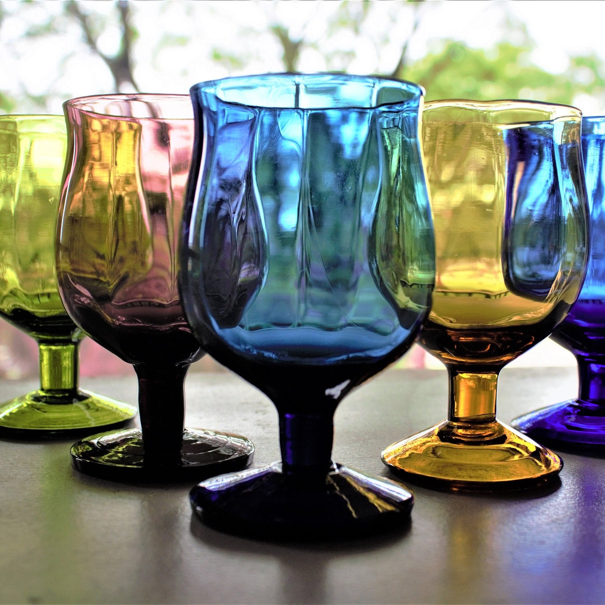 Vintage Italian Glass Snifter Set: Jewel-Tone Cognac Glasses, 5-Piece