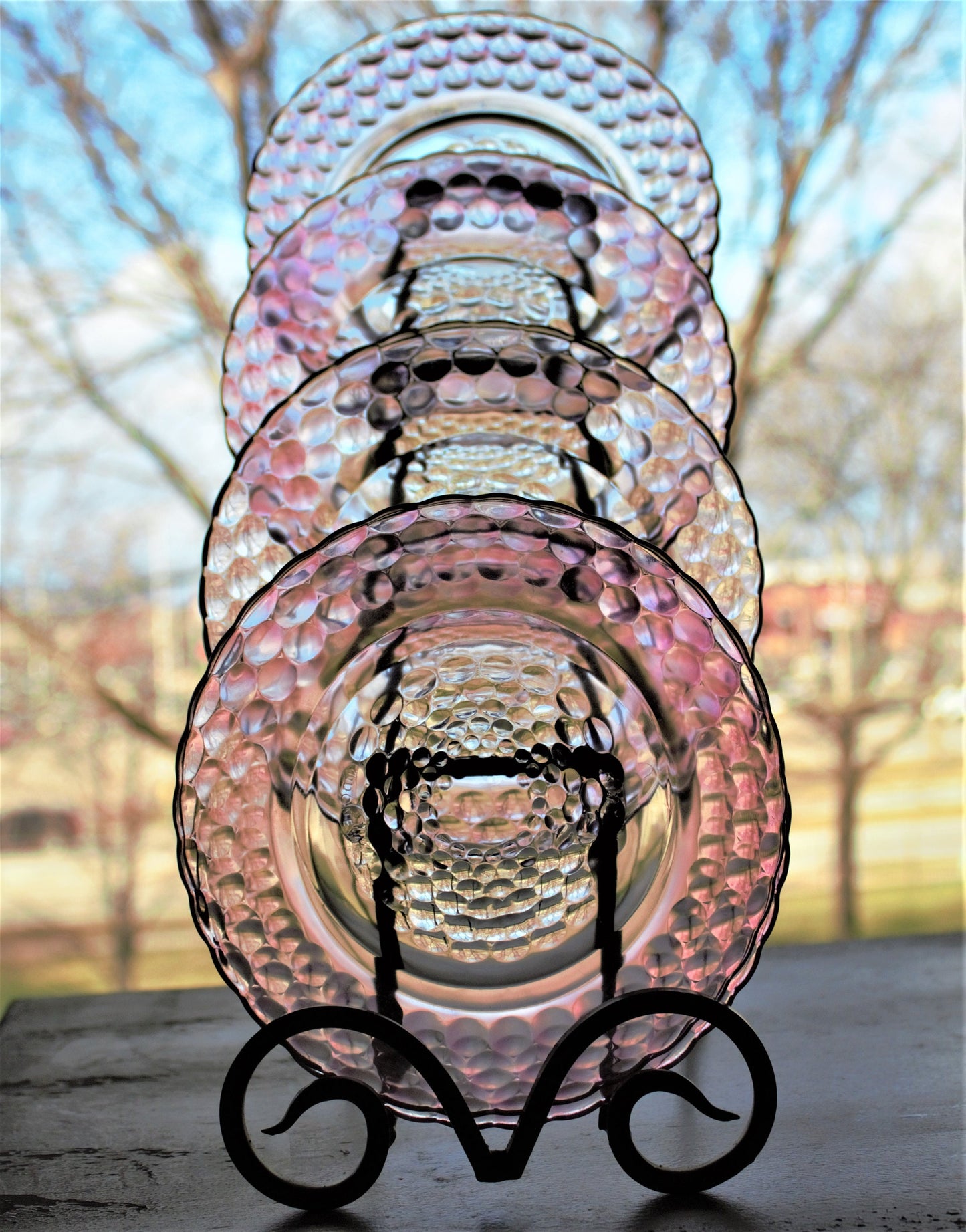 Vintage Pink Bubble Glass Salad Plates - Set of 5 - KIM Indonesia