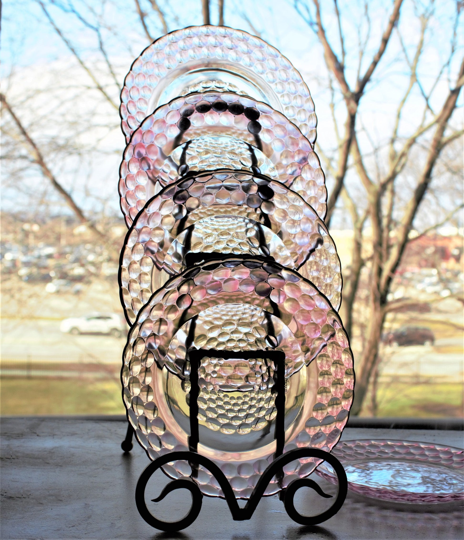 Vintage Pink Bubble Glass Salad Plates - Set of 5 - KIM Indonesia