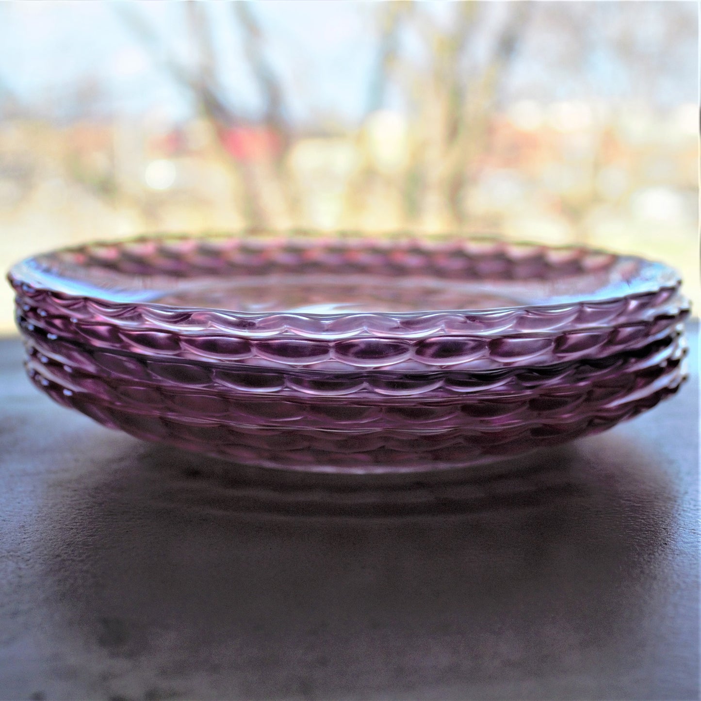 Vintage Pink Bubble Glass Salad Plates - Set of 5 - KIM Indonesia