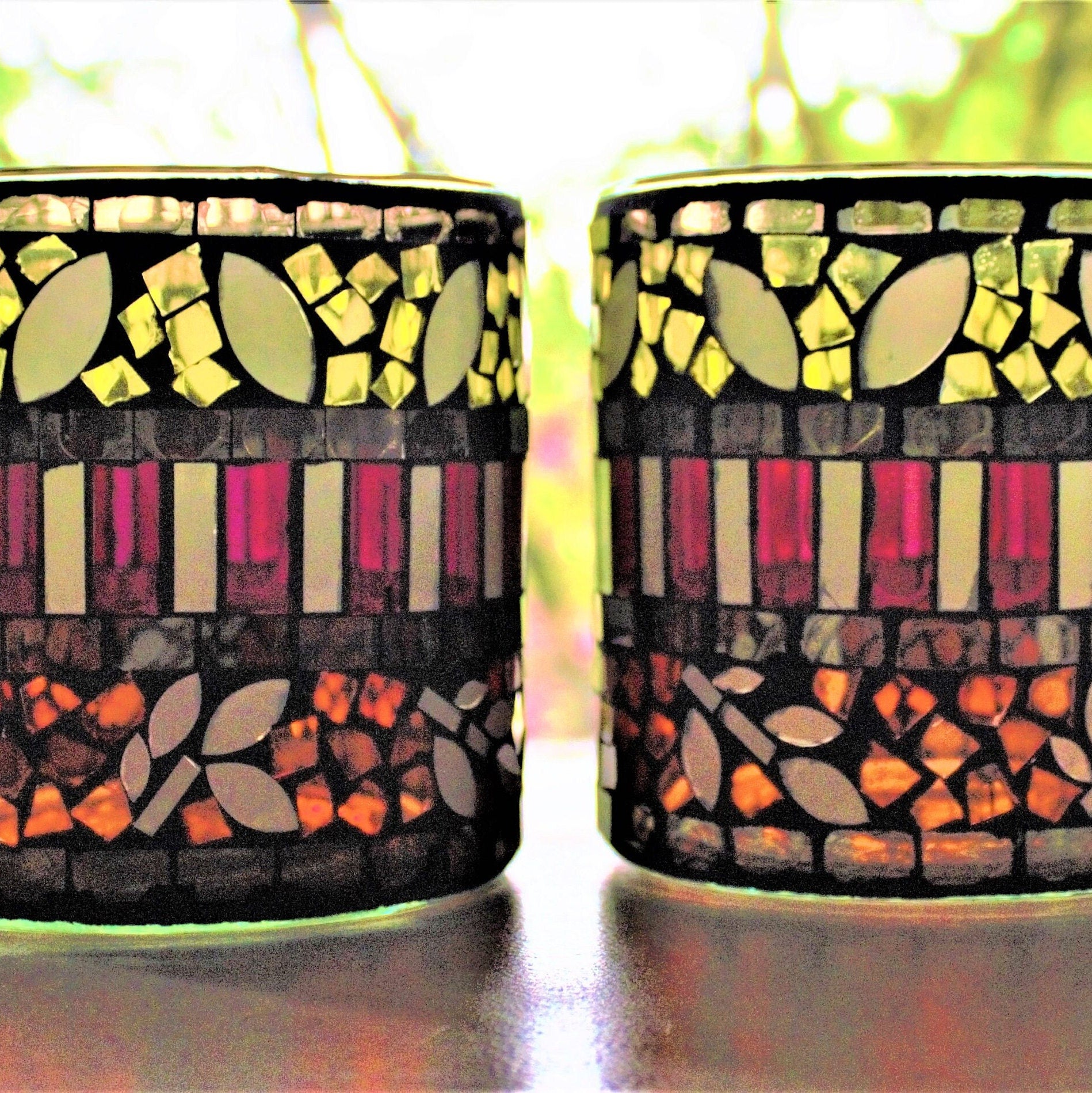 Handmade Mosaic Glass Vase Set, Colorful Home Decor