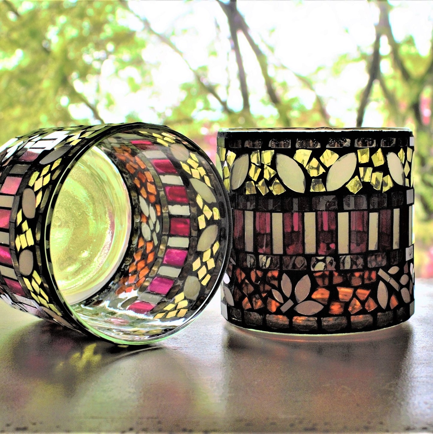Handmade Mosaic Glass Vase Set, Colorful Home Decor