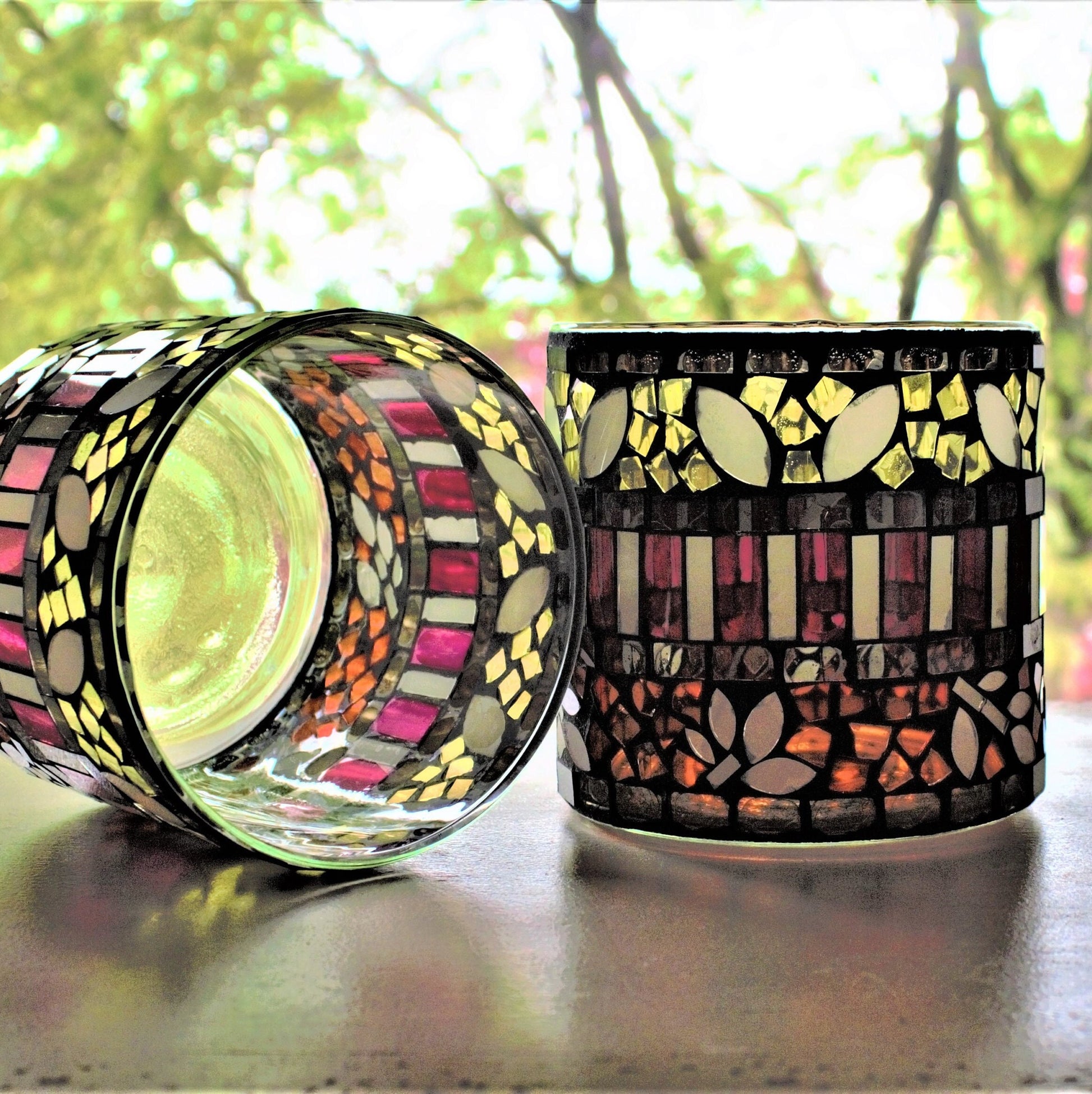 Handmade Mosaic Glass Vase Set, Colorful Home Decor