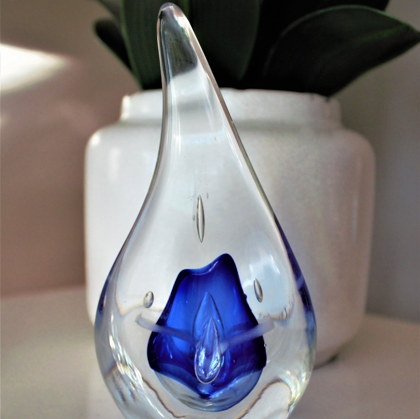 Adam Jablonski Art Glass Sculpture: Blue Teardrop Paperweight