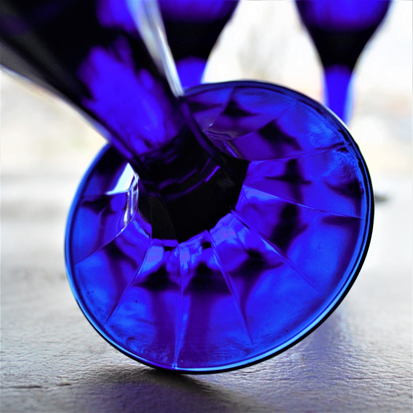 Cobalt Blue Wine Goblets - Set of 4 Vintage Leaf Patterned Stemware