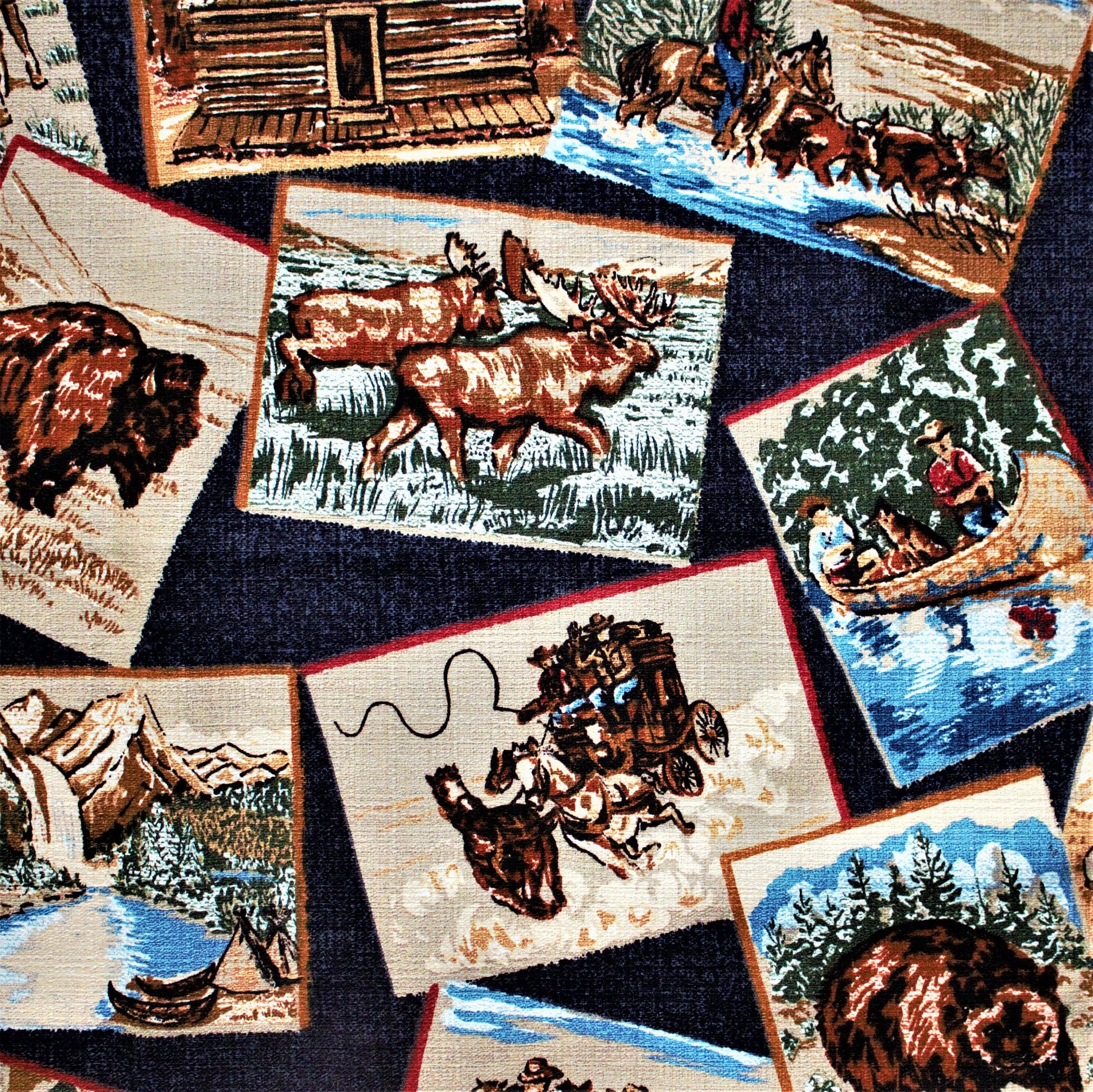 Vintage Western Fabric: Cowboy & Pioneer Scenes, Bloomcraft Remnant