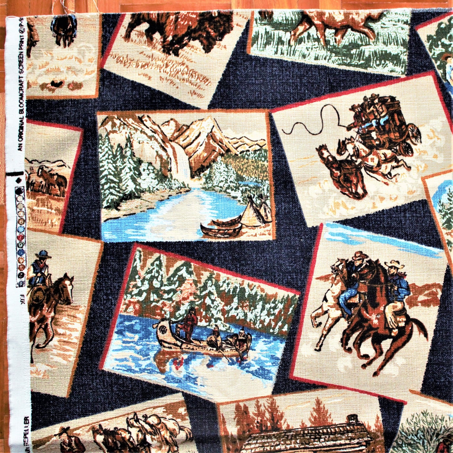 Vintage Western Fabric: Cowboy & Pioneer Scenes, Bloomcraft Remnant