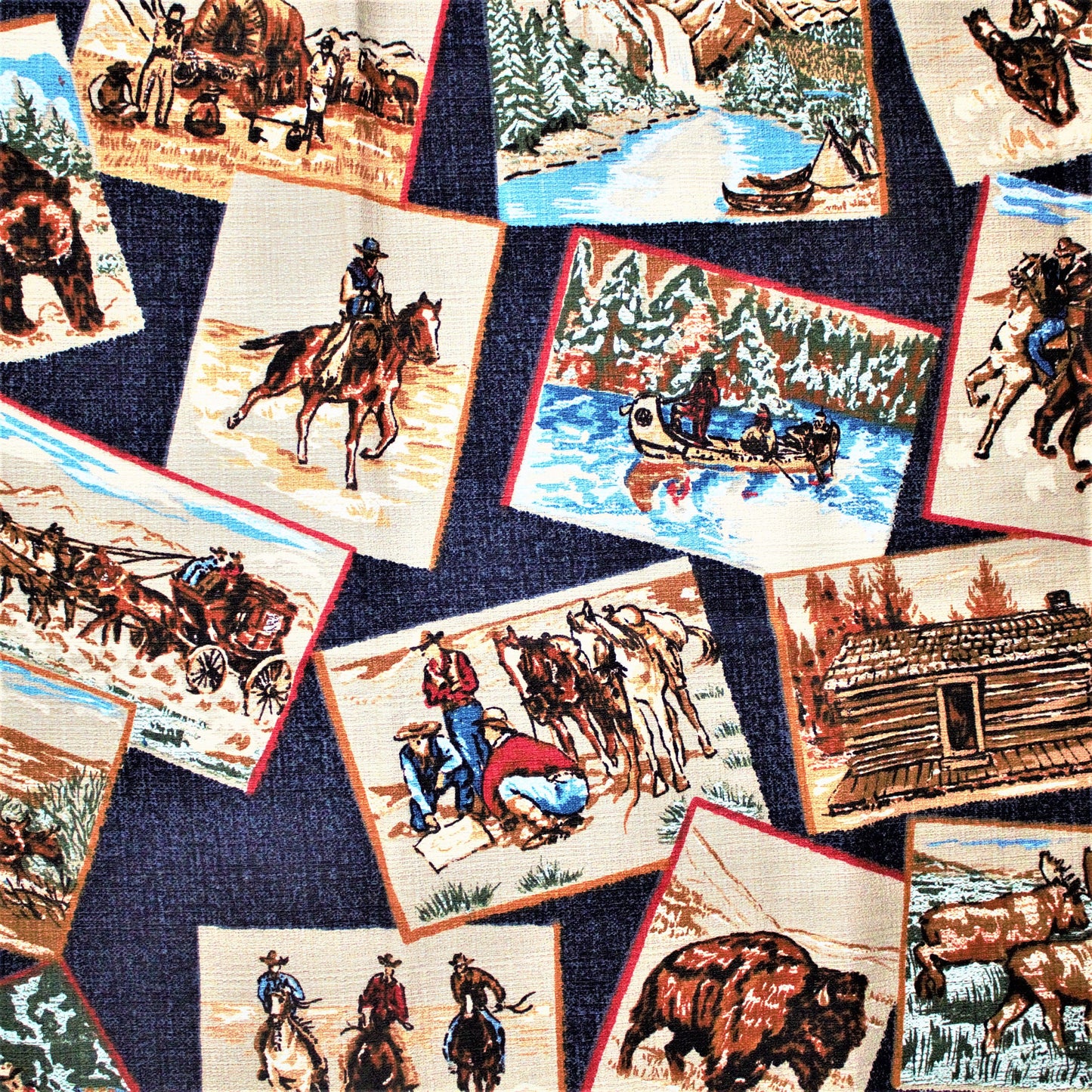 Vintage Western Fabric: Cowboy & Pioneer Scenes, Bloomcraft Remnant