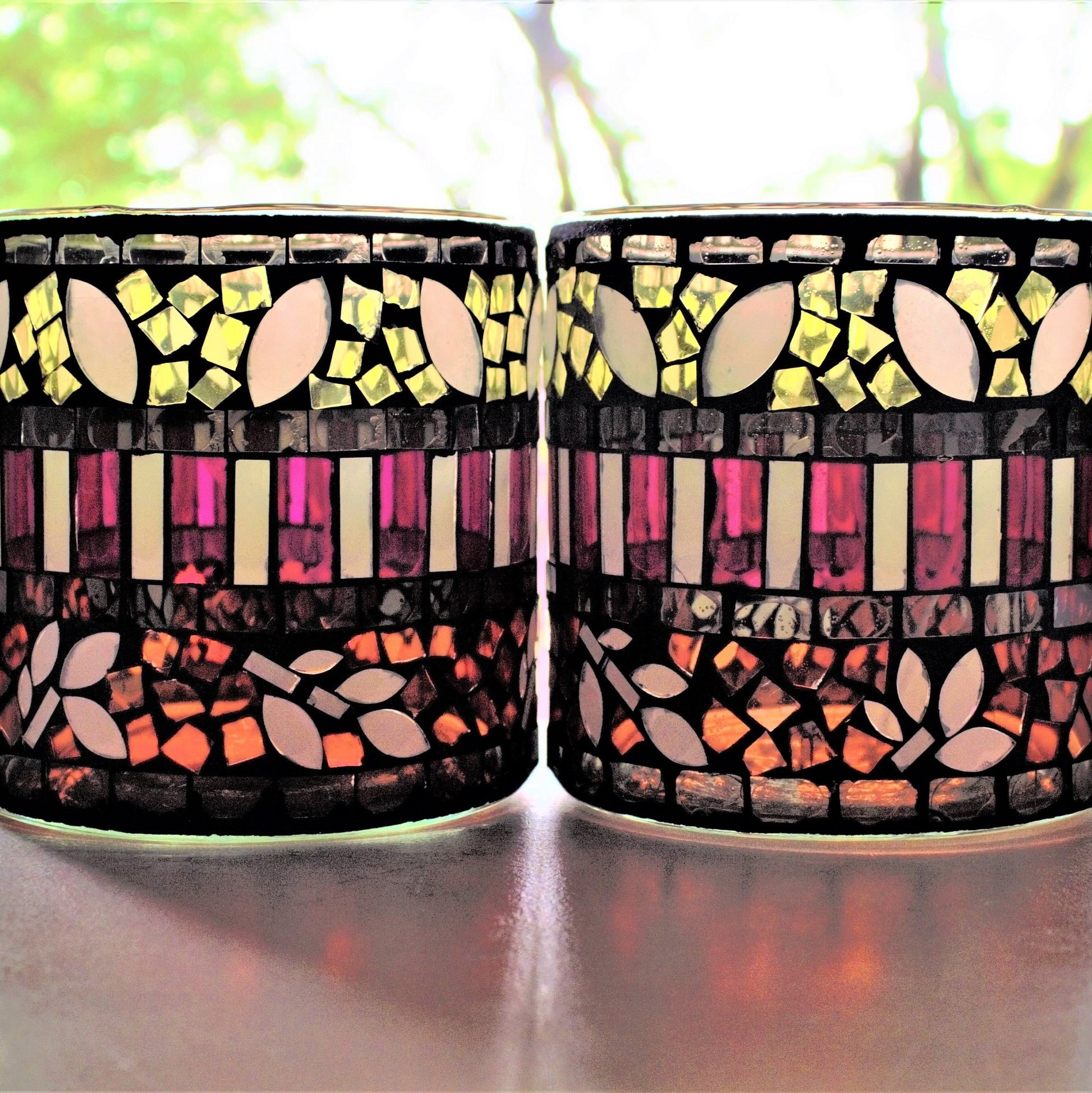 Handmade Mosaic Glass Vase Set, Colorful Home Decor