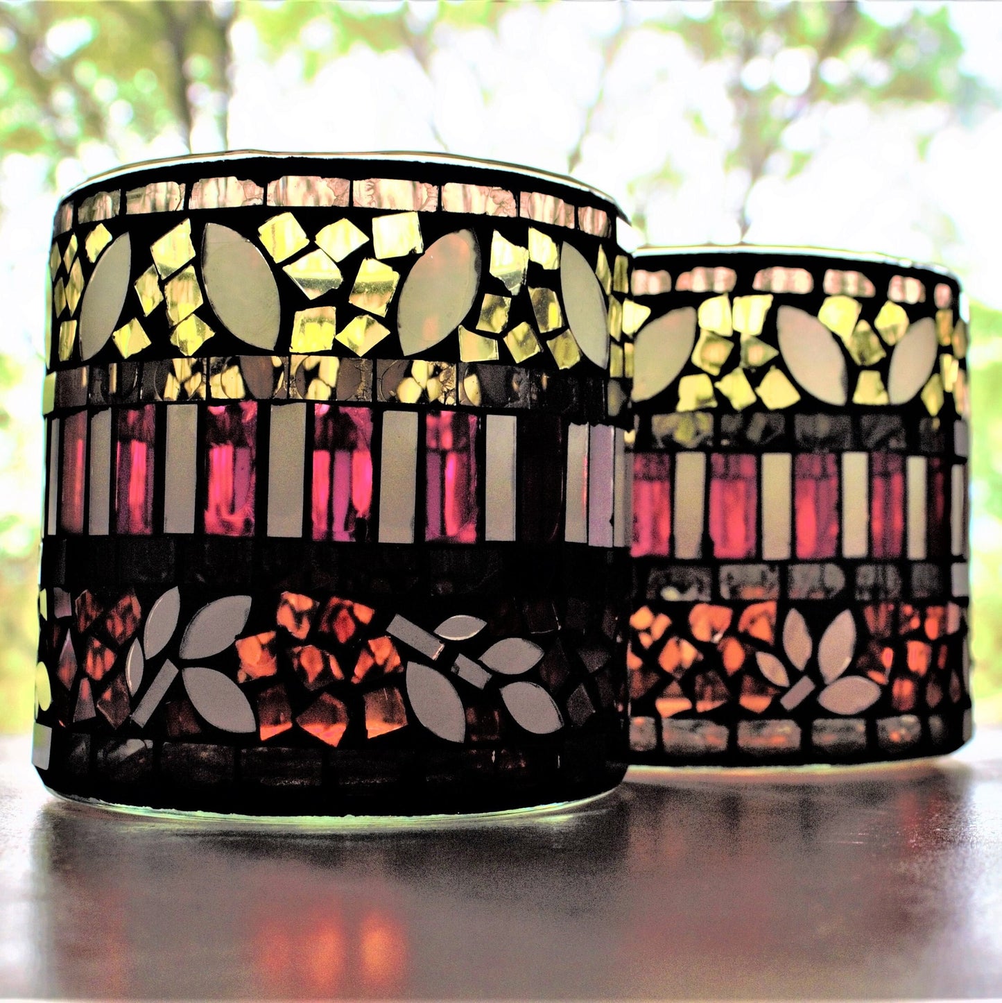 Handmade Mosaic Glass Vase Set, Colorful Home Decor