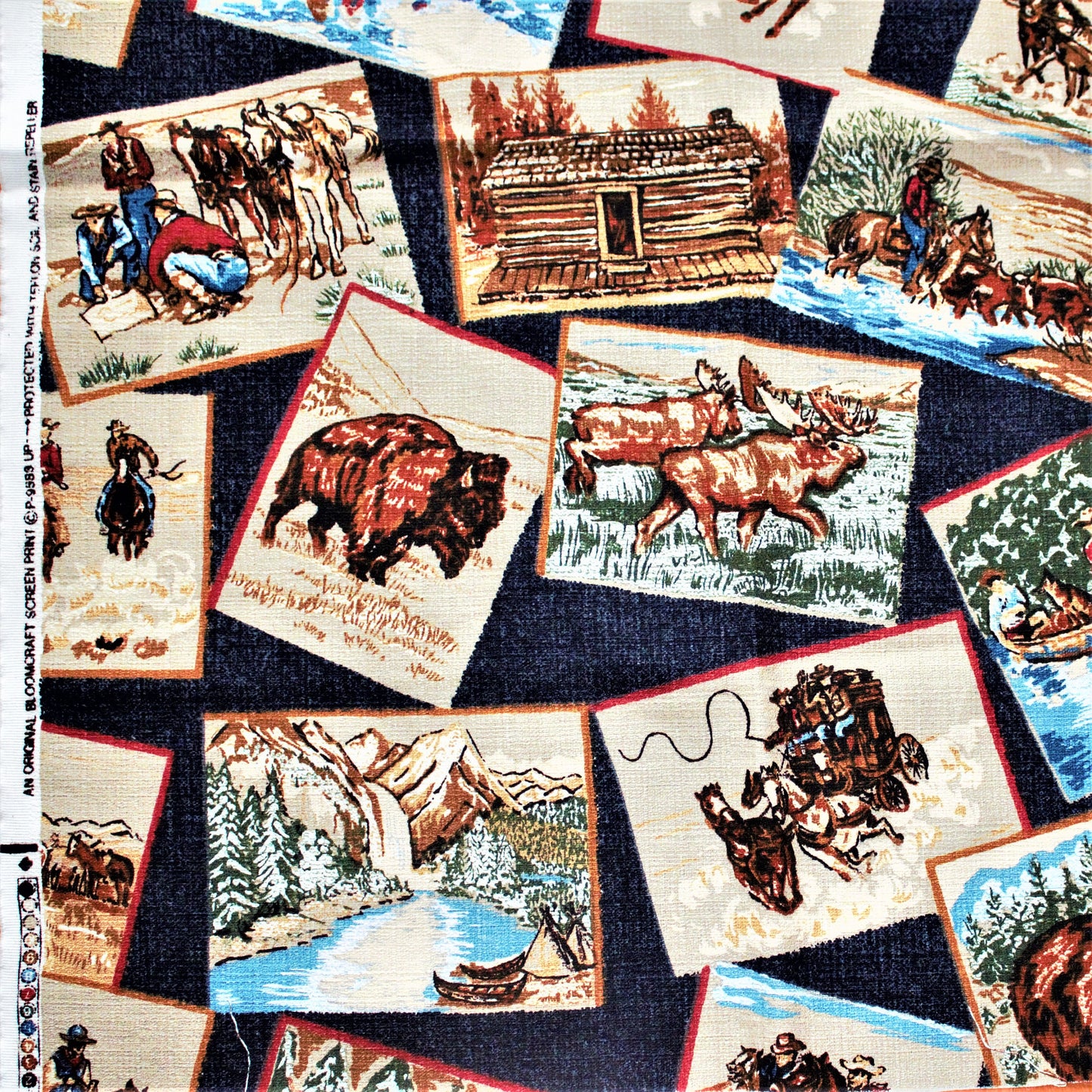 Vintage Western Fabric: Cowboy & Pioneer Scenes, Bloomcraft Remnant
