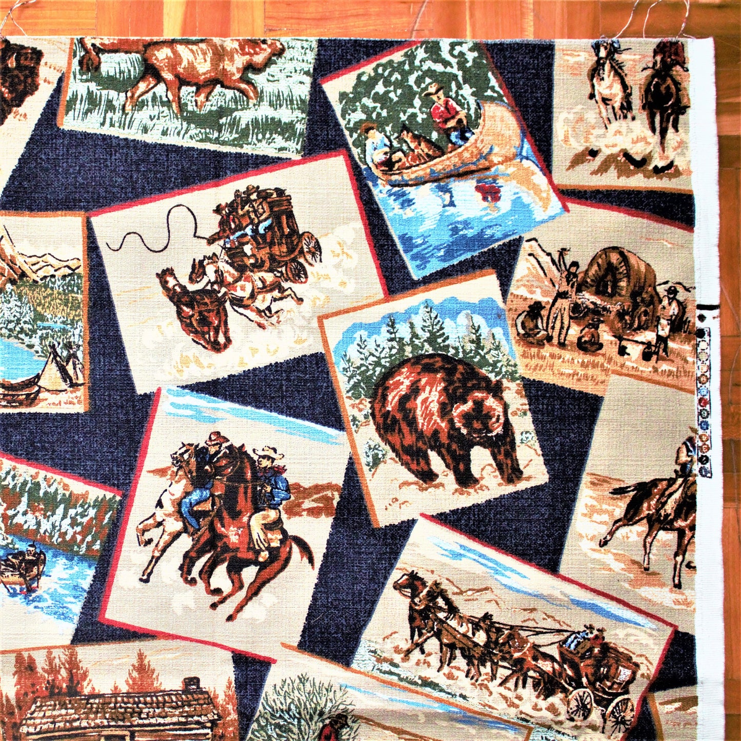 Vintage Western Fabric: Cowboy & Pioneer Scenes, Bloomcraft Remnant