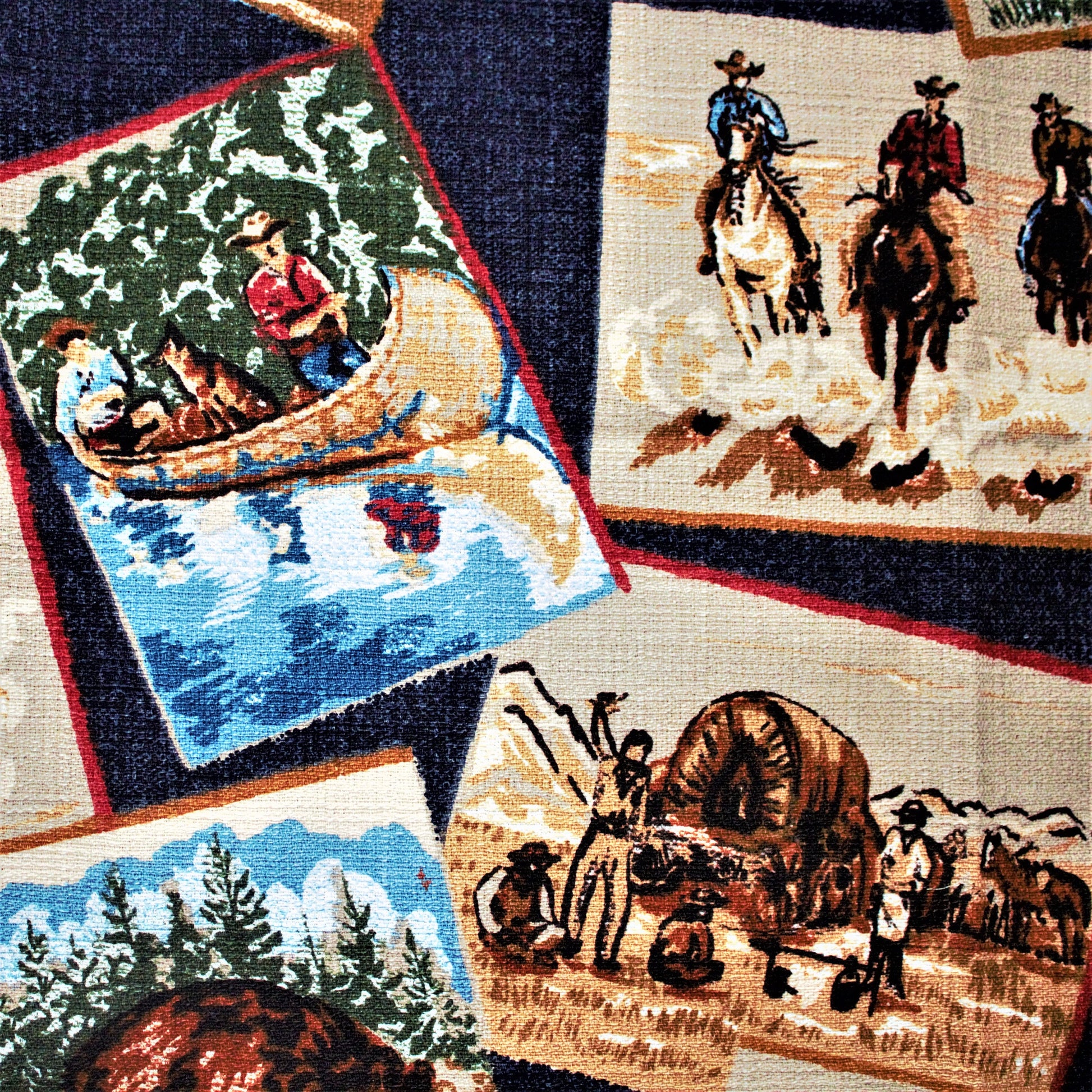 Vintage Western Fabric: Cowboy & Pioneer Scenes, Bloomcraft Remnant