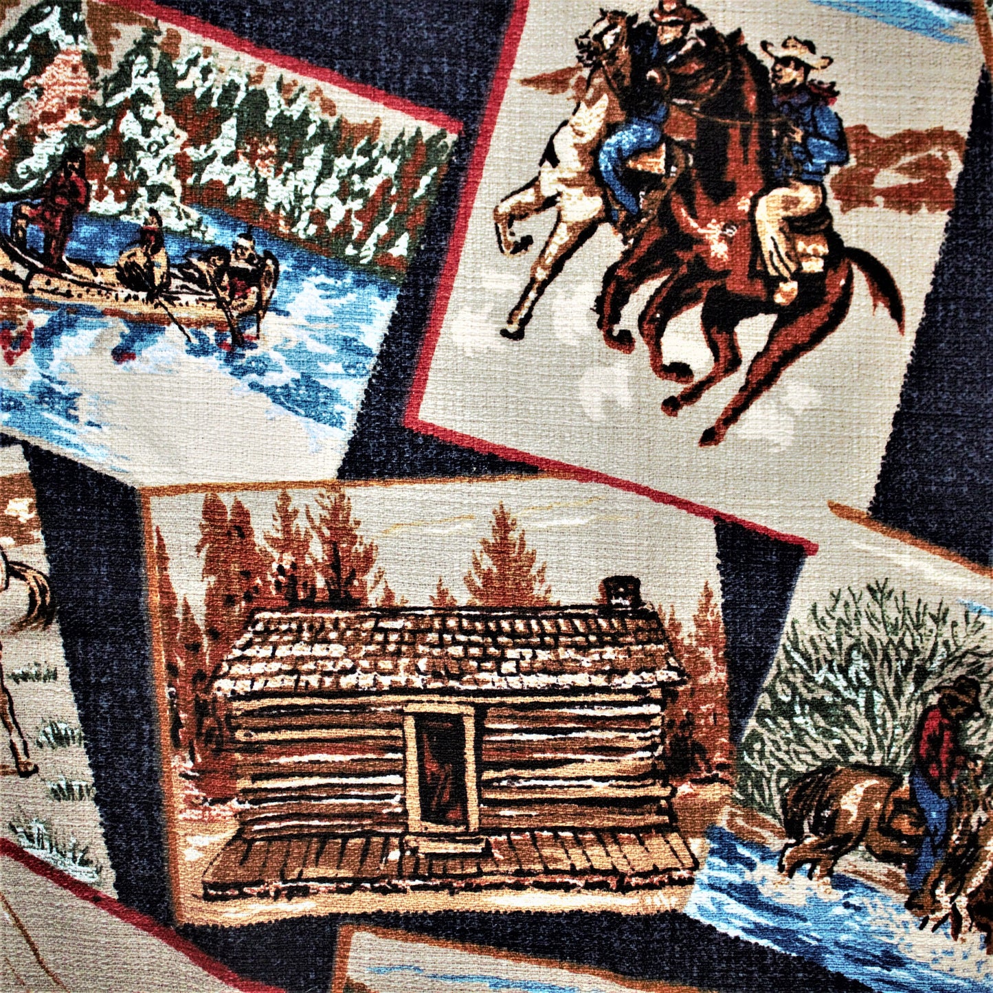 Vintage Western Fabric: Cowboy & Pioneer Scenes, Bloomcraft Remnant
