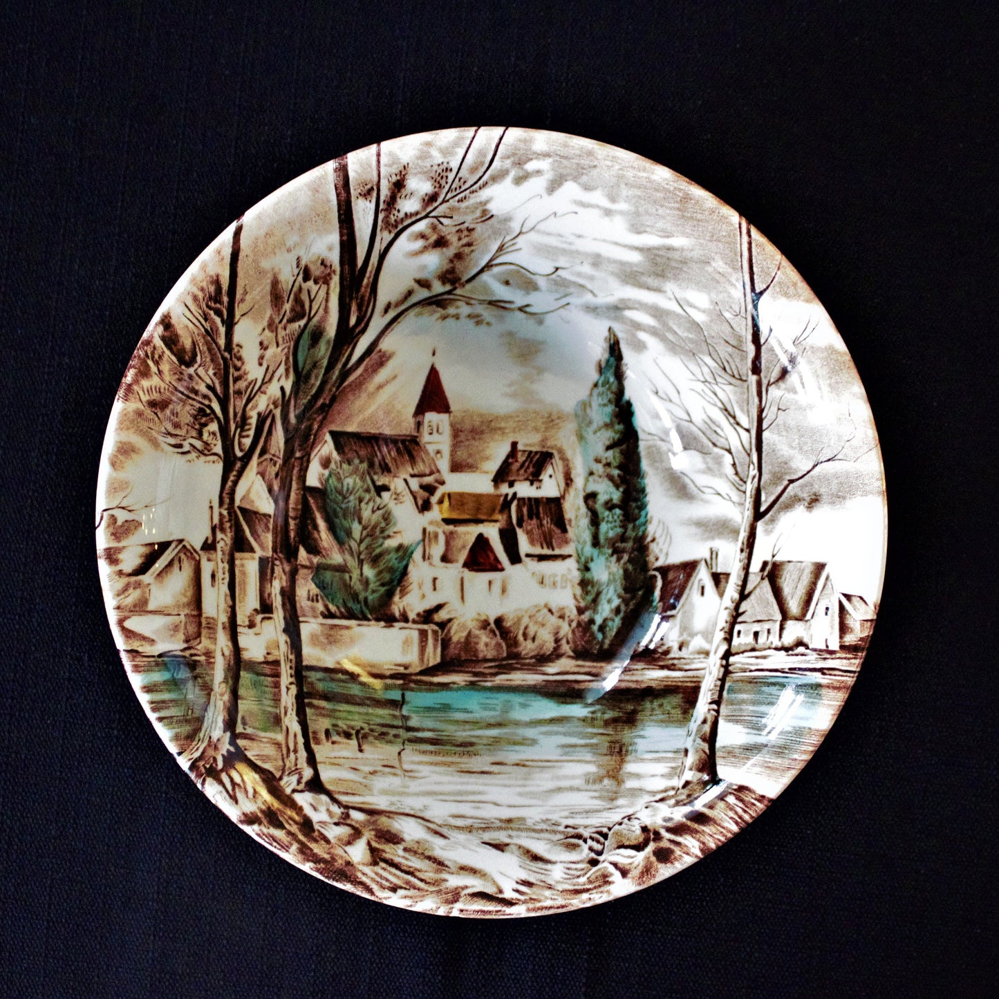 Vintage Johnson Brothers Dream Town Plate & Bowl Set: English Transferware