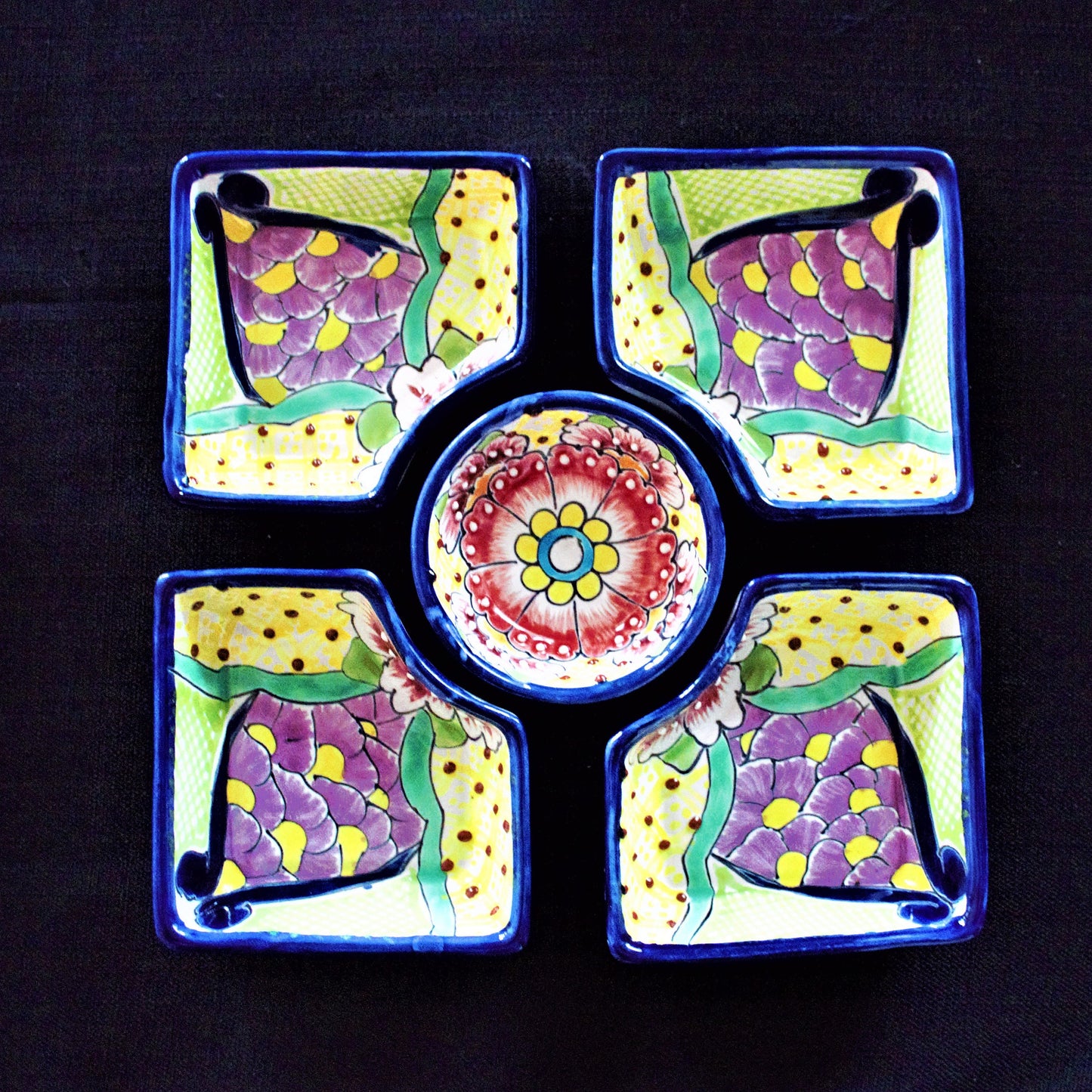 Handpainted Talavera Ceramic Platter Set, Colorful Mexican Serving Bowls, 6 Piece