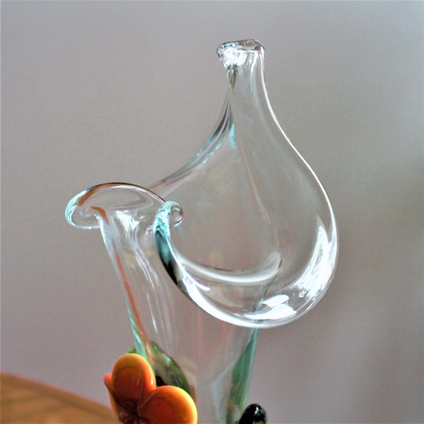 Vintage Handblown Glass Vase: Applied Orange Flower Art Glass