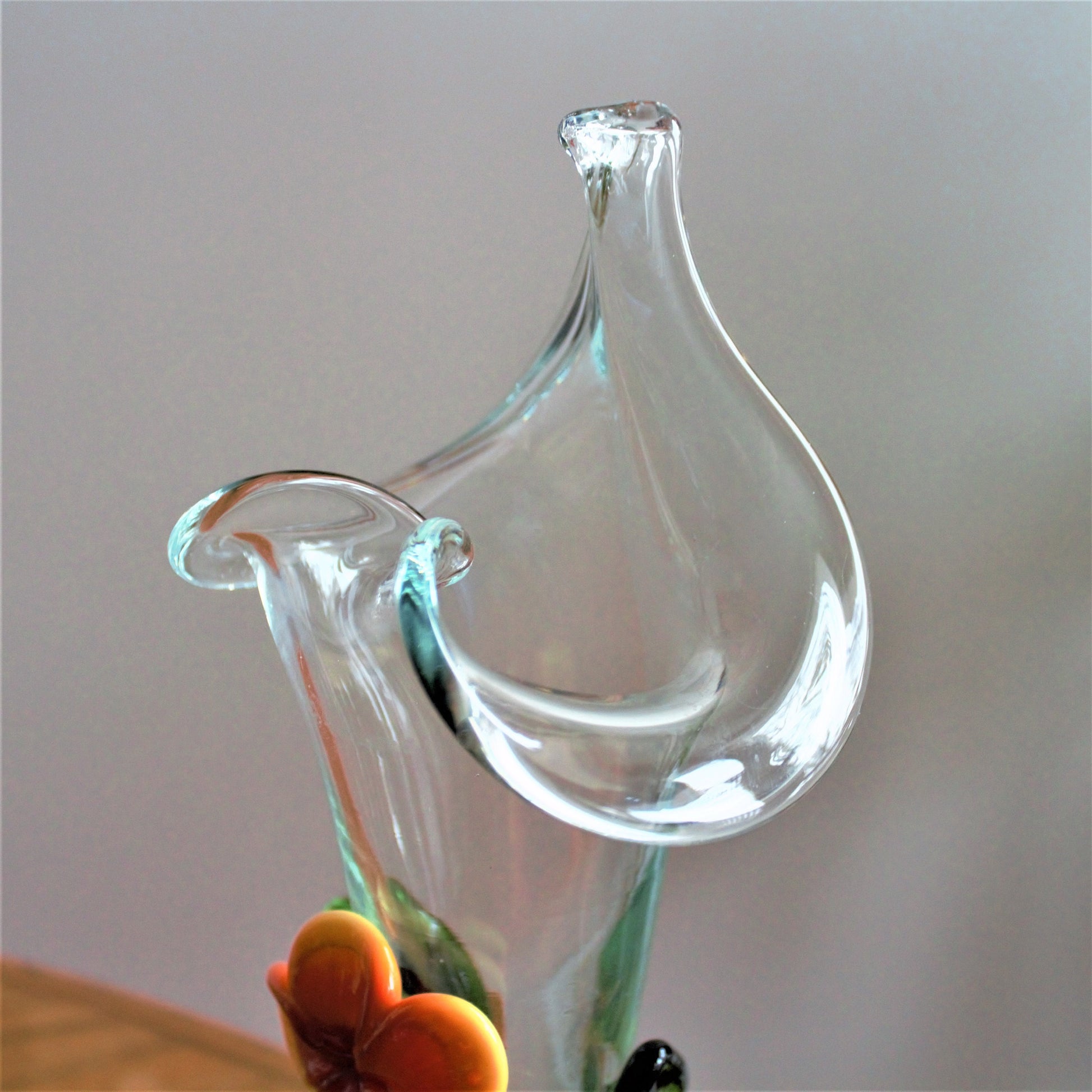 Vintage Handblown Glass Vase: Applied Orange Flower Art Glass