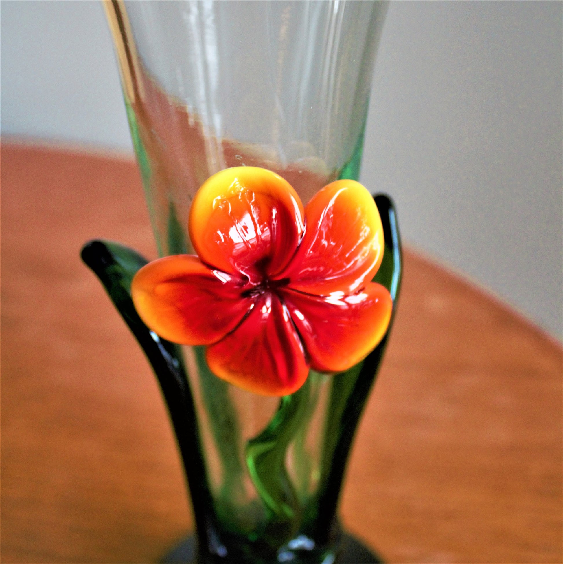 Vintage Handblown Glass Vase: Applied Orange Flower Art Glass