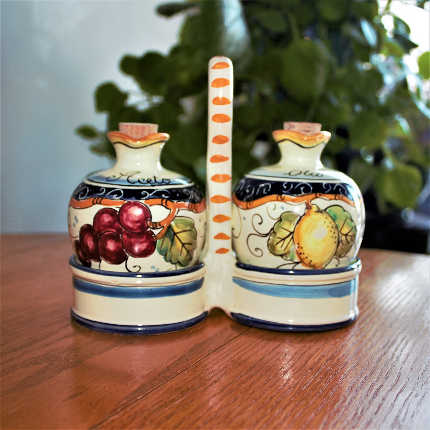Vintage Barbieri Cruet Set: Italian Ceramic Oil and Vinegar Cruets