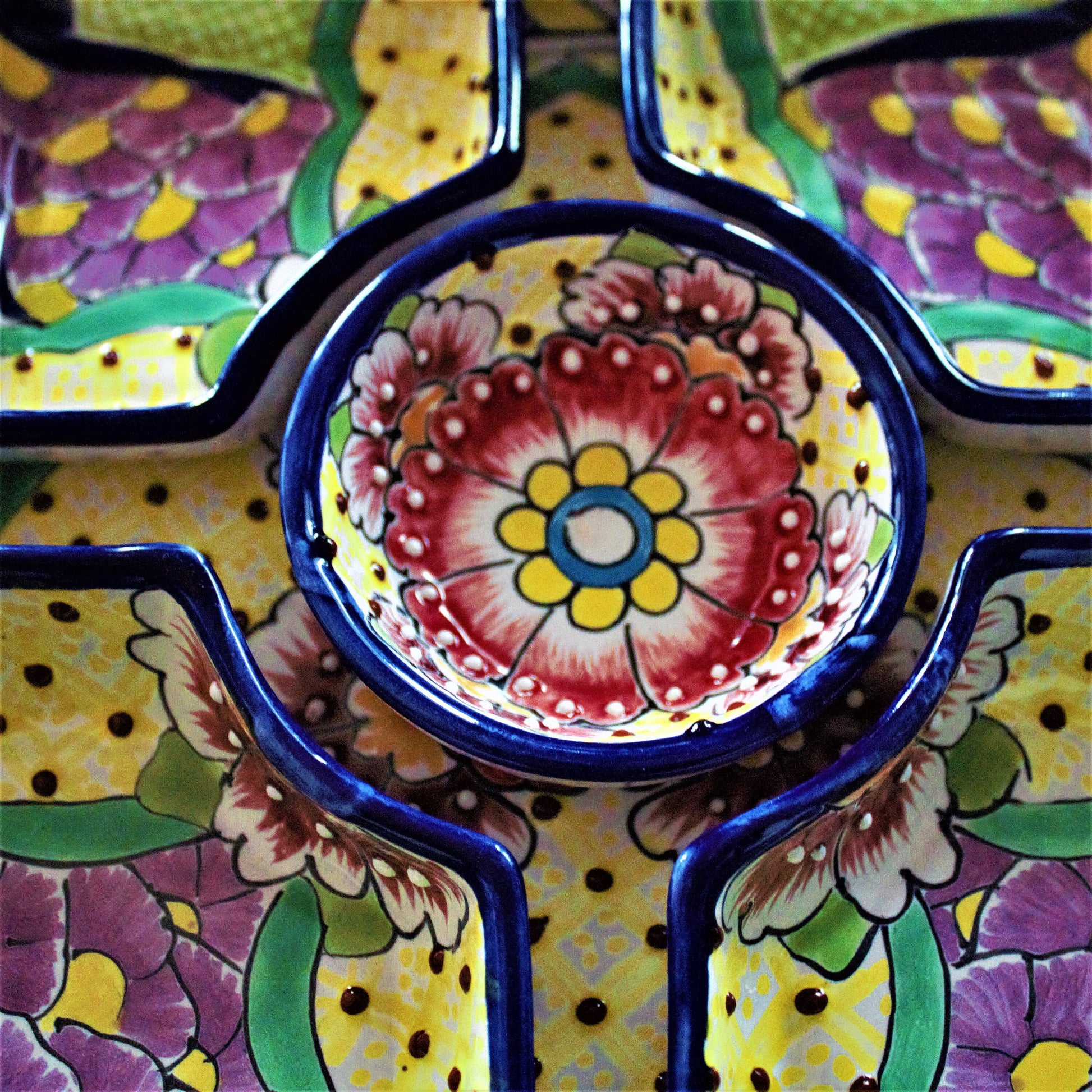 Handpainted Talavera Ceramic Platter Set, Colorful Mexican Serving Bowls, 6 Piece