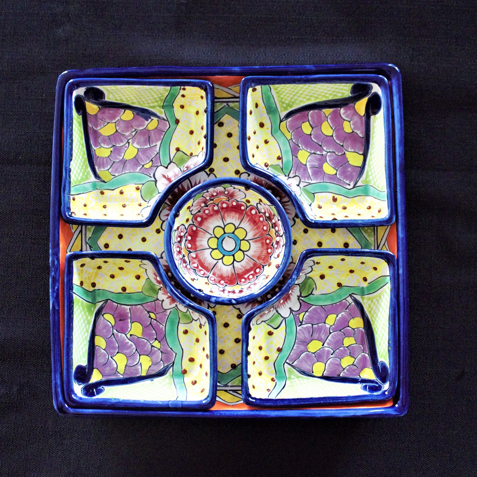 Handpainted Talavera Ceramic Platter Set, Colorful Mexican Serving Bowls, 6 Piece