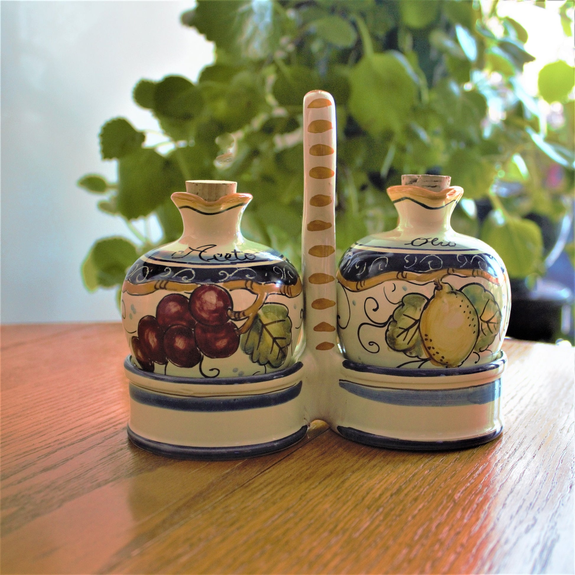 Vintage Barbieri Cruet Set: Italian Ceramic Oil and Vinegar Cruets