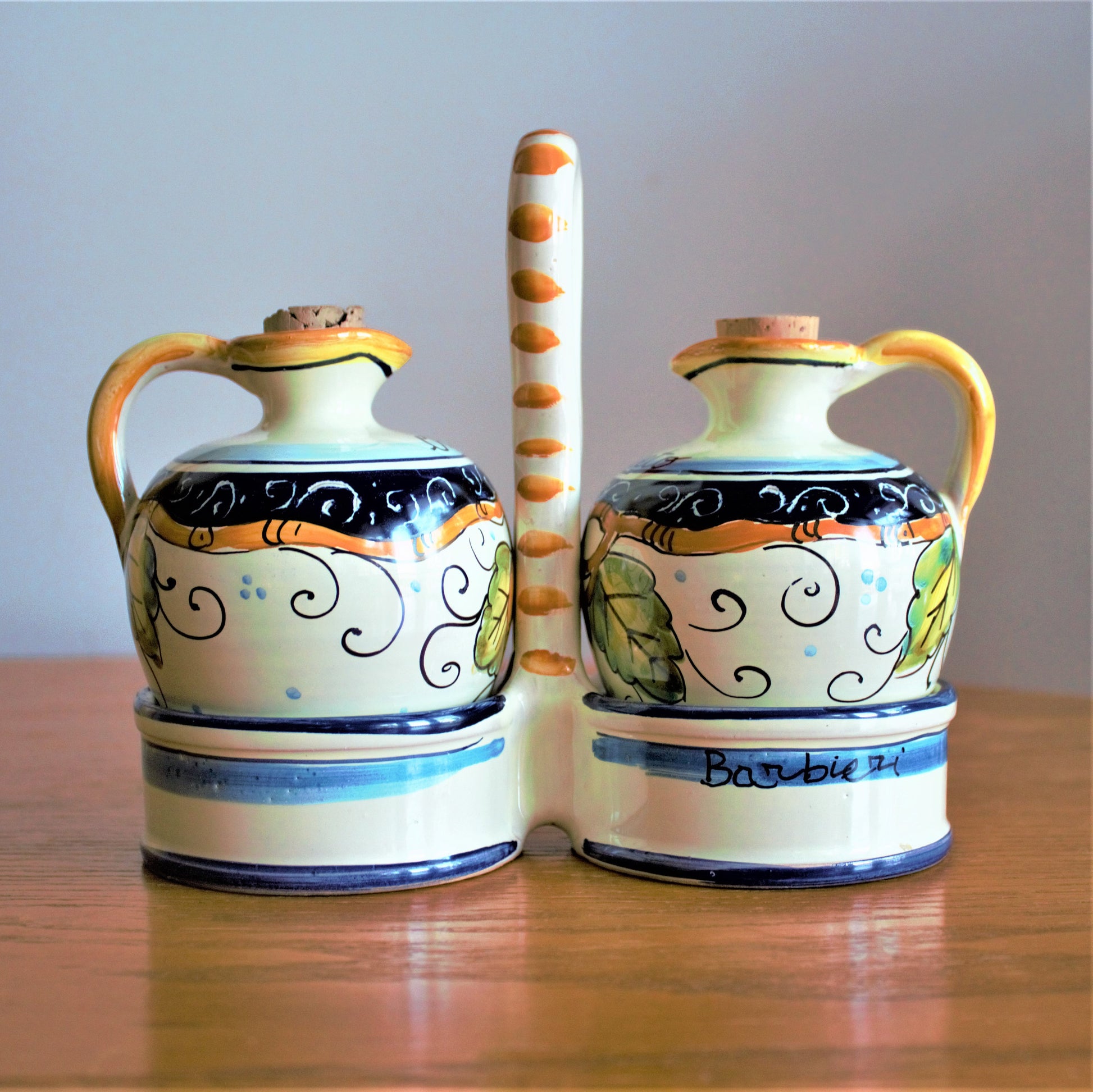 Vintage Barbieri Cruet Set: Italian Ceramic Oil and Vinegar Cruets