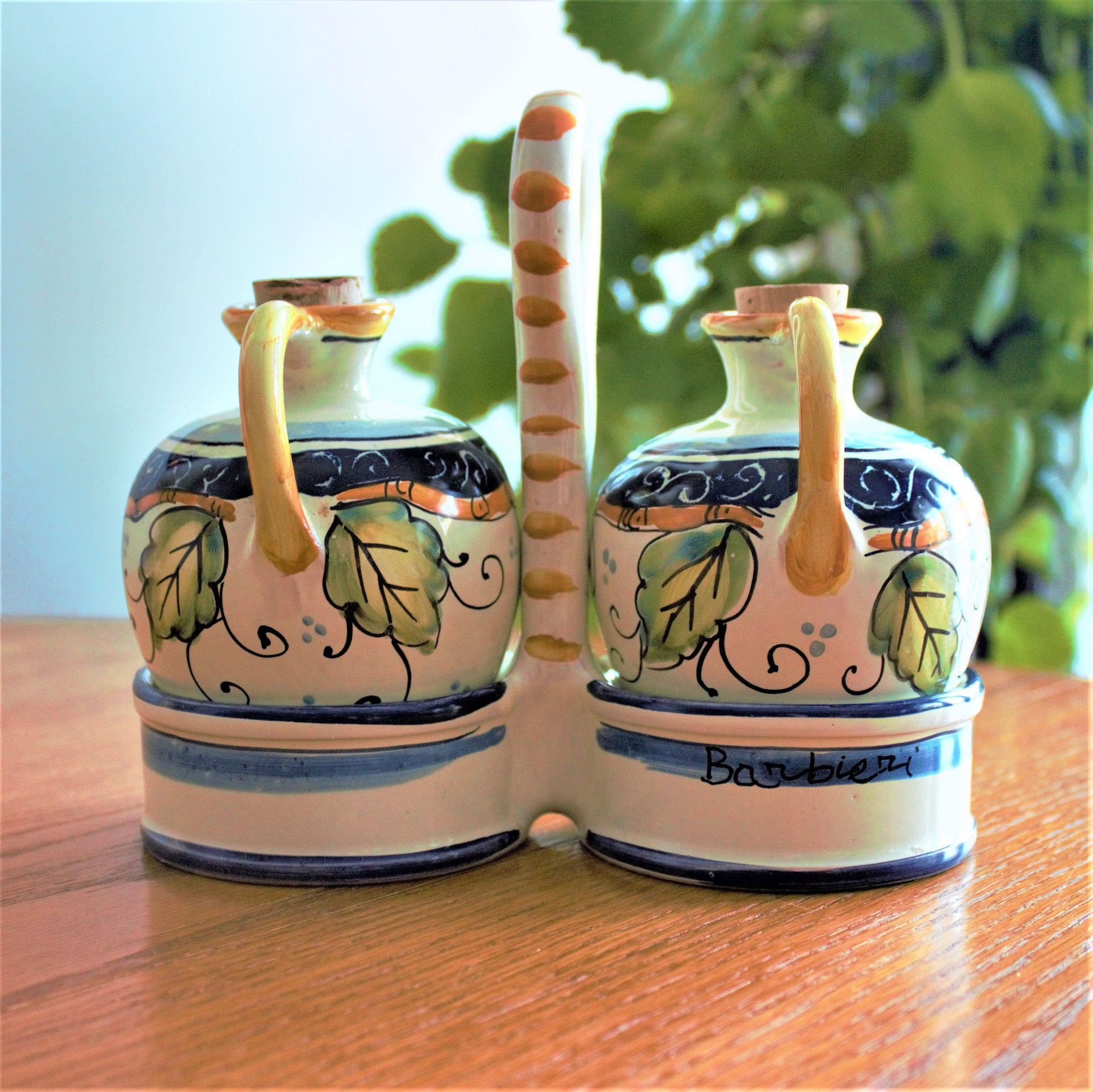 Vintage Barbieri Cruet Set: Italian Ceramic Oil and Vinegar Cruets