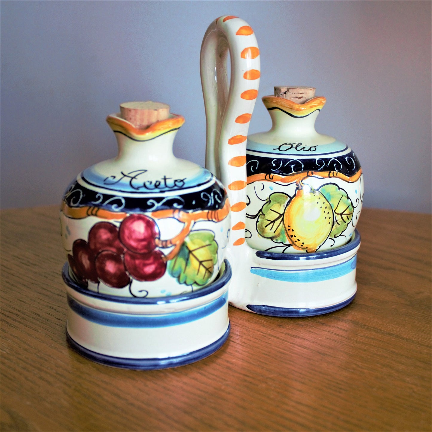 Vintage Barbieri Cruet Set: Italian Ceramic Oil and Vinegar Cruets