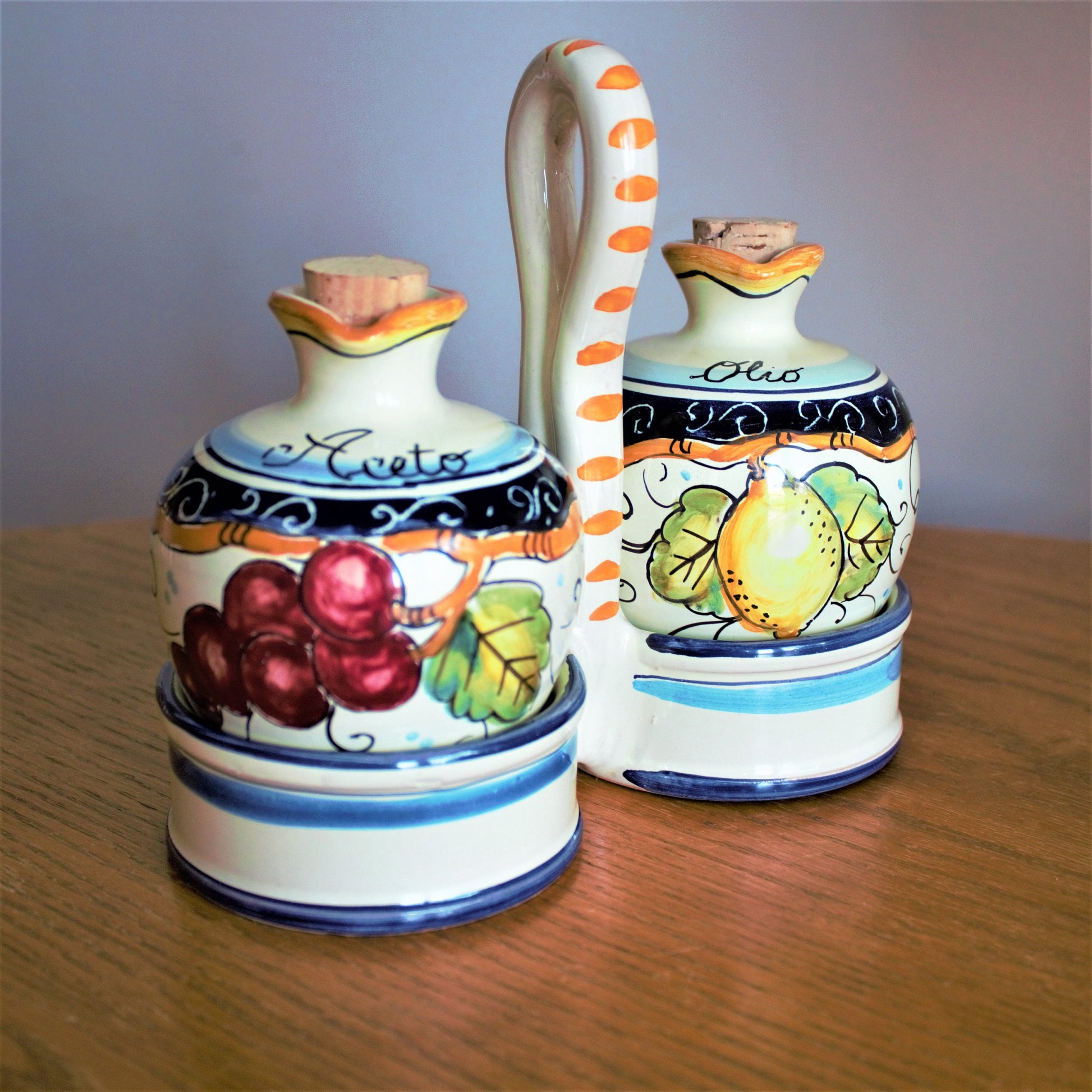Vintage Barbieri Cruet Set: Italian Ceramic Oil and Vinegar Cruets