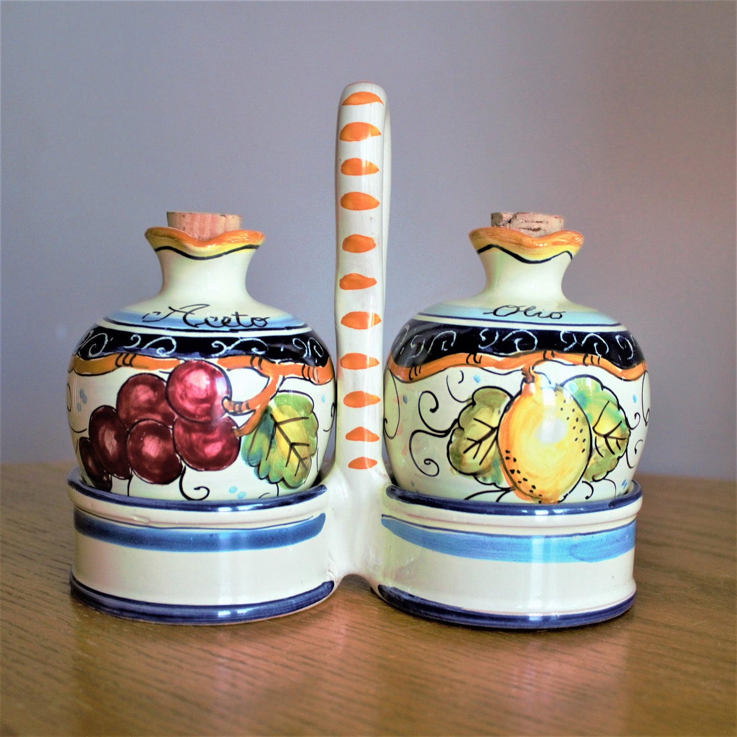 Vintage Barbieri Cruet Set: Italian Ceramic Oil and Vinegar Cruets