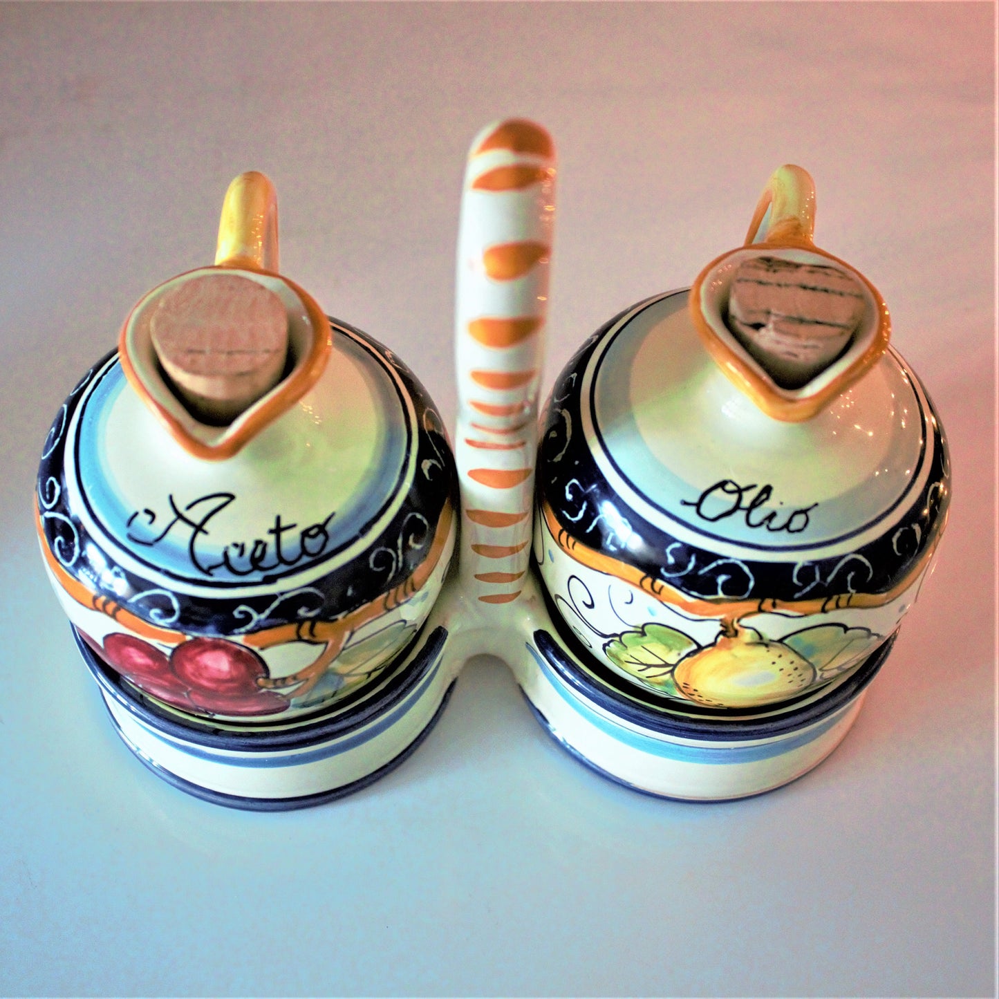 Vintage Barbieri Cruet Set: Italian Ceramic Oil and Vinegar Cruets