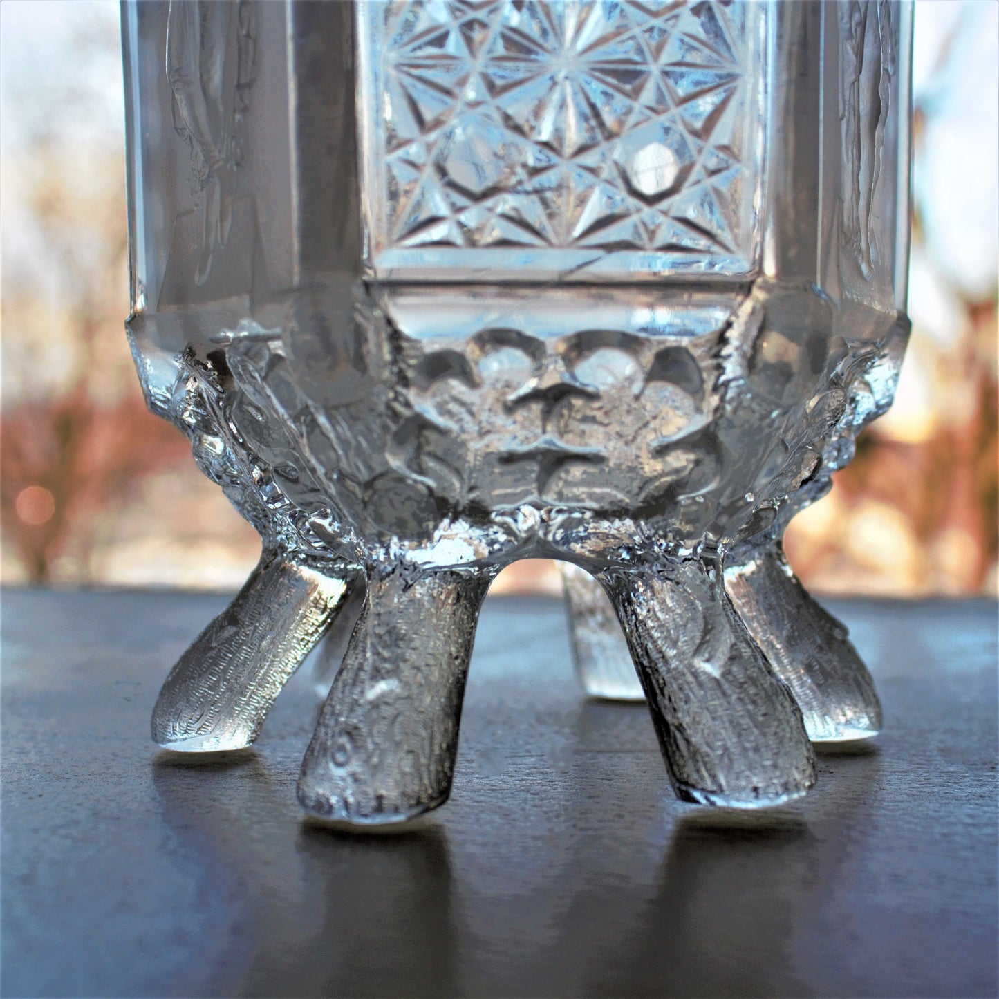 Antique EAPG Sugar Bowl: Gillinder & Sons Frosted Mythology Figure