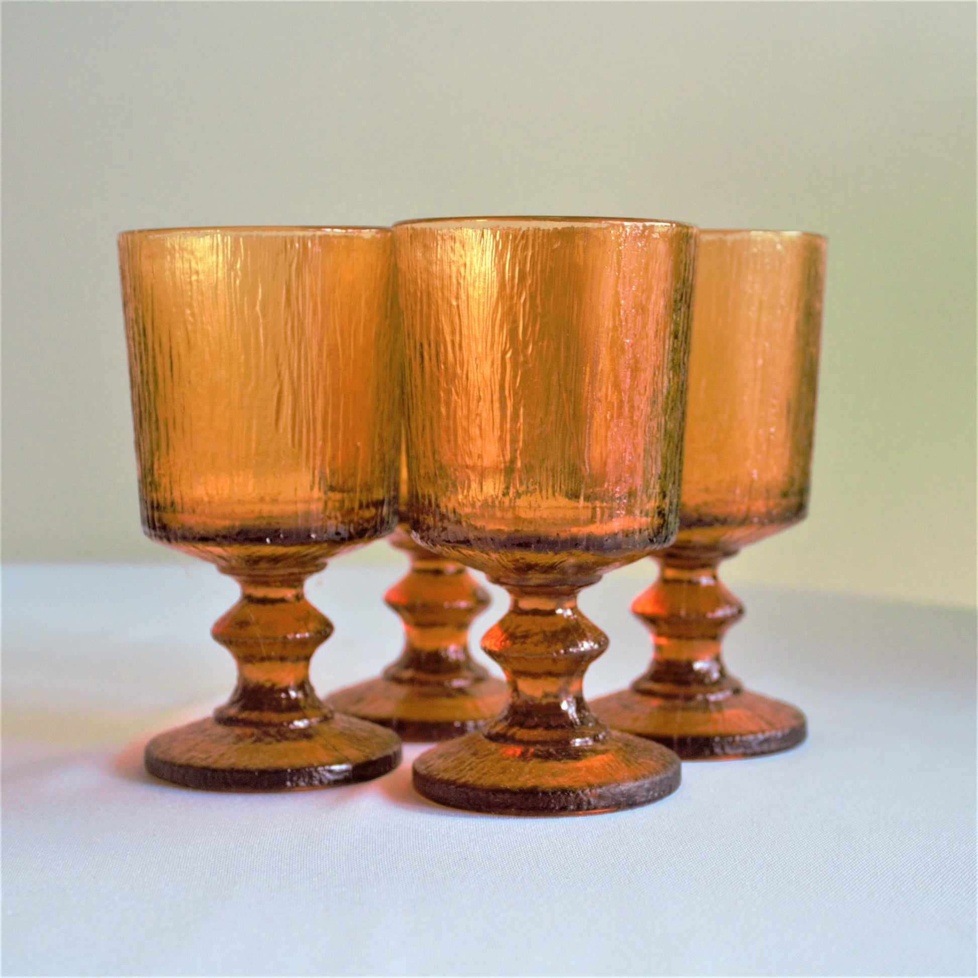 Vintage Amber Glass Tumblers: Timo Sarpaneva Iittala Stemware, Set of 4