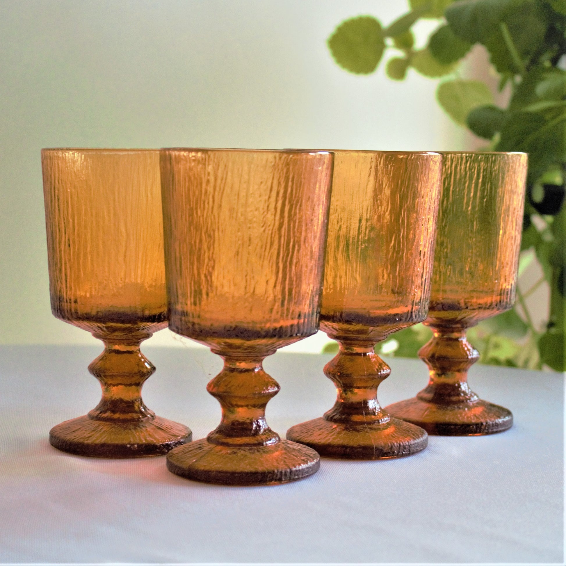 Vintage Amber Glass Tumblers: Timo Sarpaneva Iittala Stemware, Set of 4