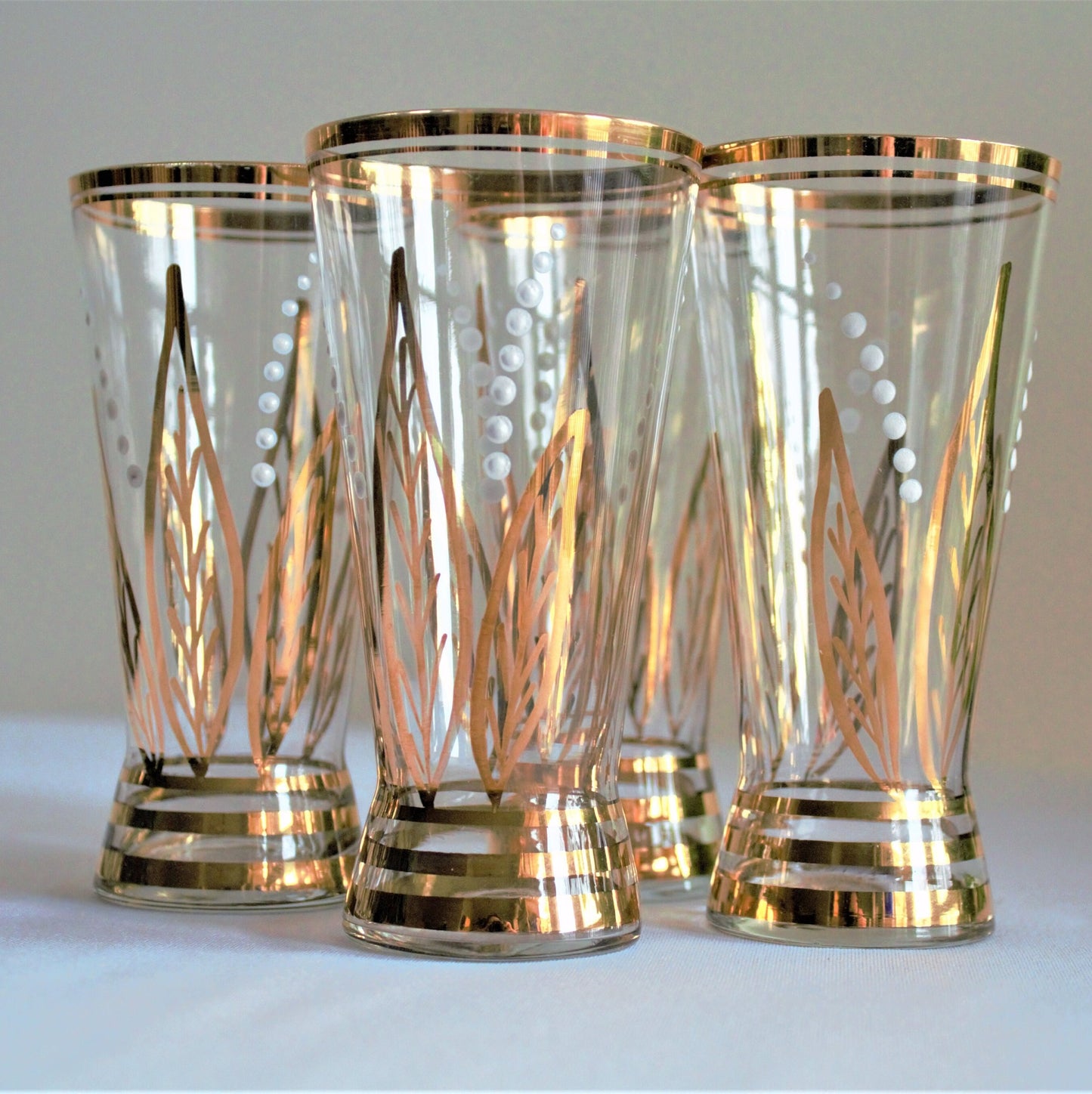 Vintage Glasses, 4PC Vintage Gold Tumblers, Vintage Juice Glass, Unique Glassware, Vintage Gold and White Tumblers, Unique Vintage Gift Idea