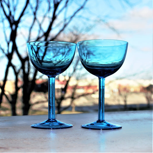 Vintage Capri Blue Coupe Glasses - Elegant Teal Stemware Set of 2