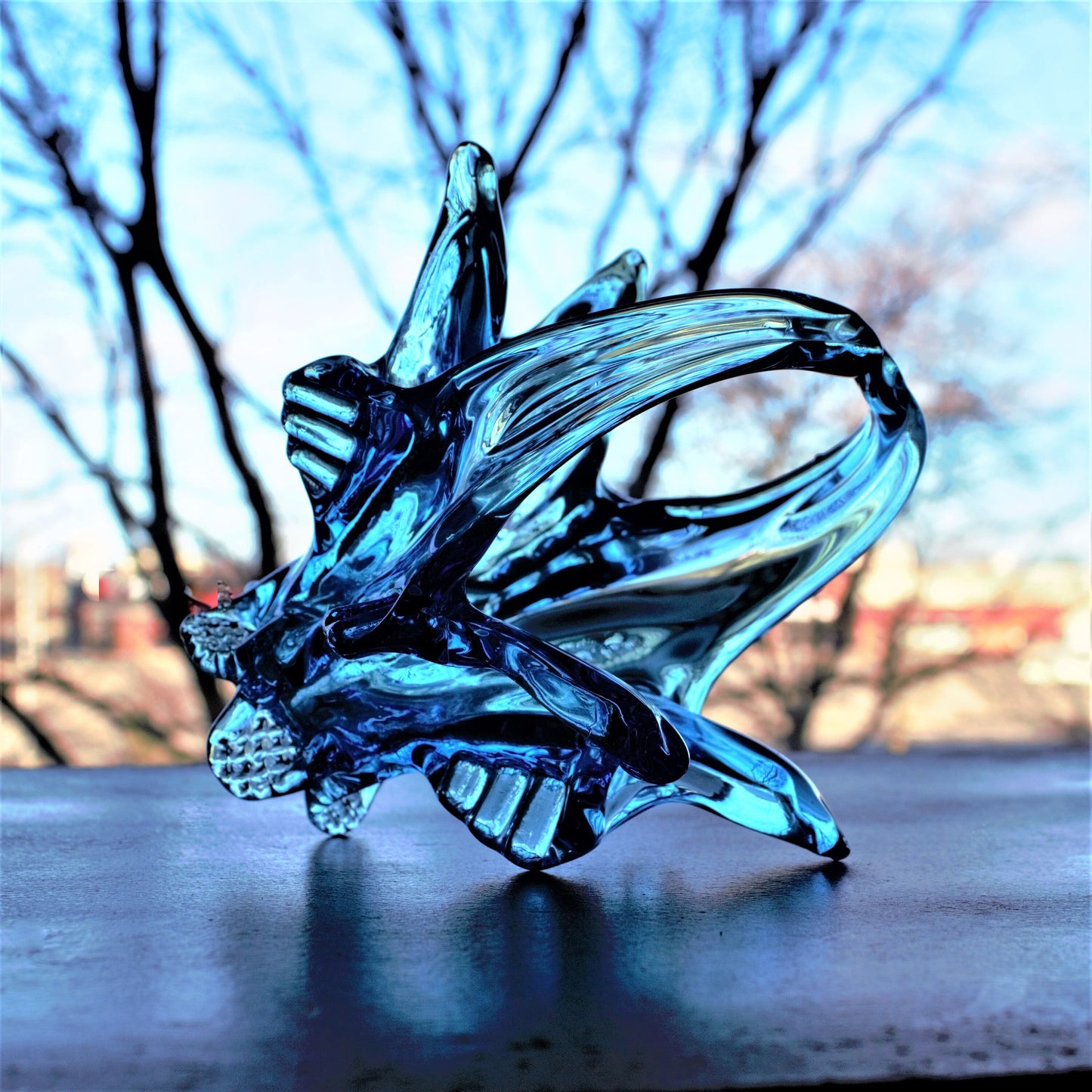 Vintage Capri Blue Glass Basket: Handblown Split Handle Sculpture